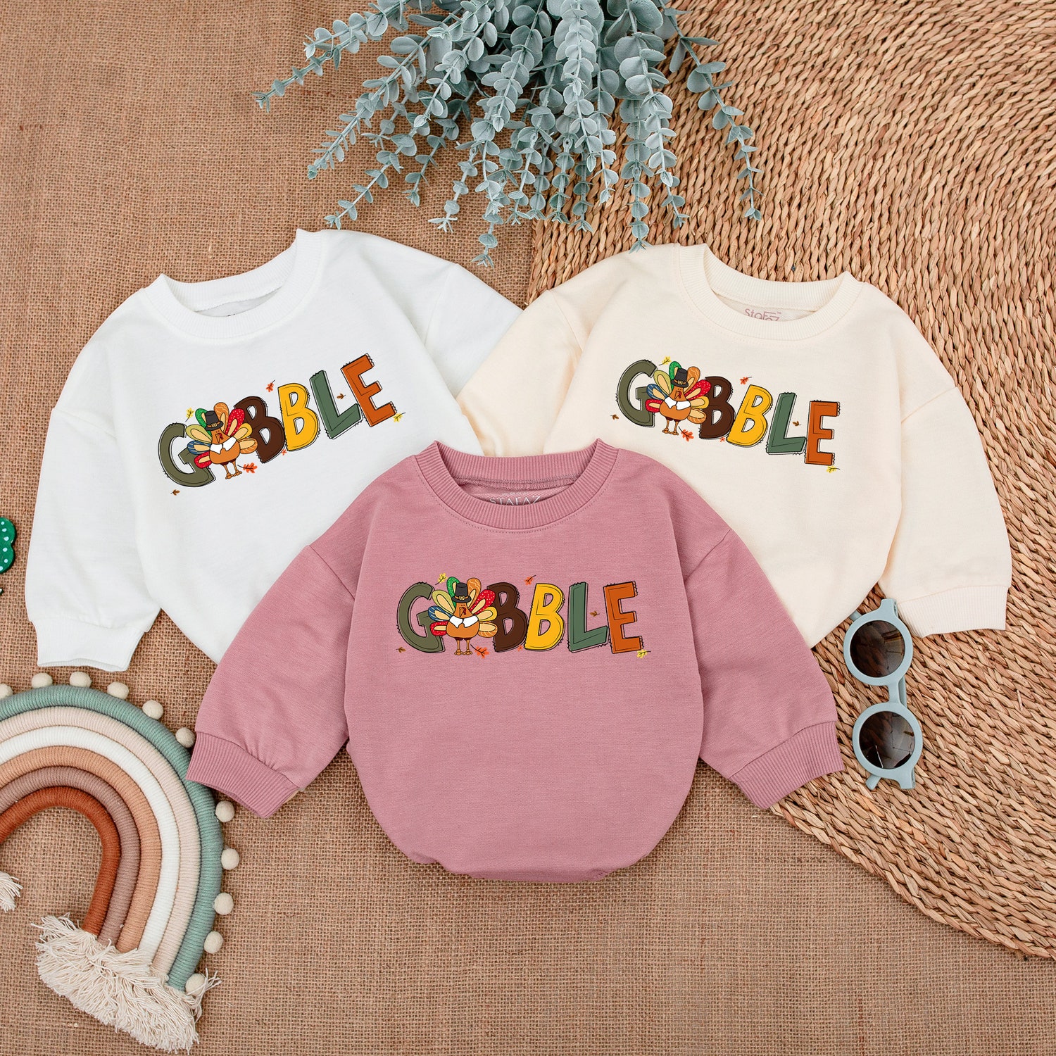 Thanksgiving Baby Romper Gobble Fall Bodysuit First Thanksgiving Outfit Baby Shower Gift image 3