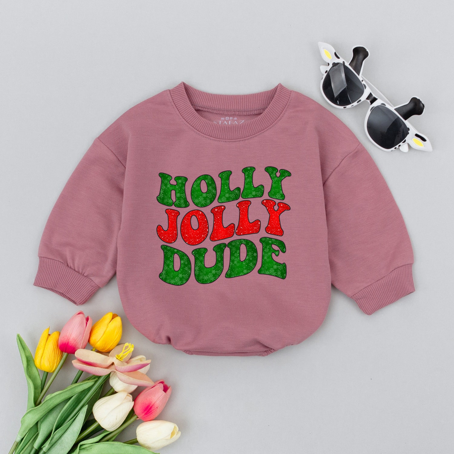 Holly Jolly Dude Christmas Baby Romper Retro Xmas Baby Outfit Merry Christmas Gift image 3