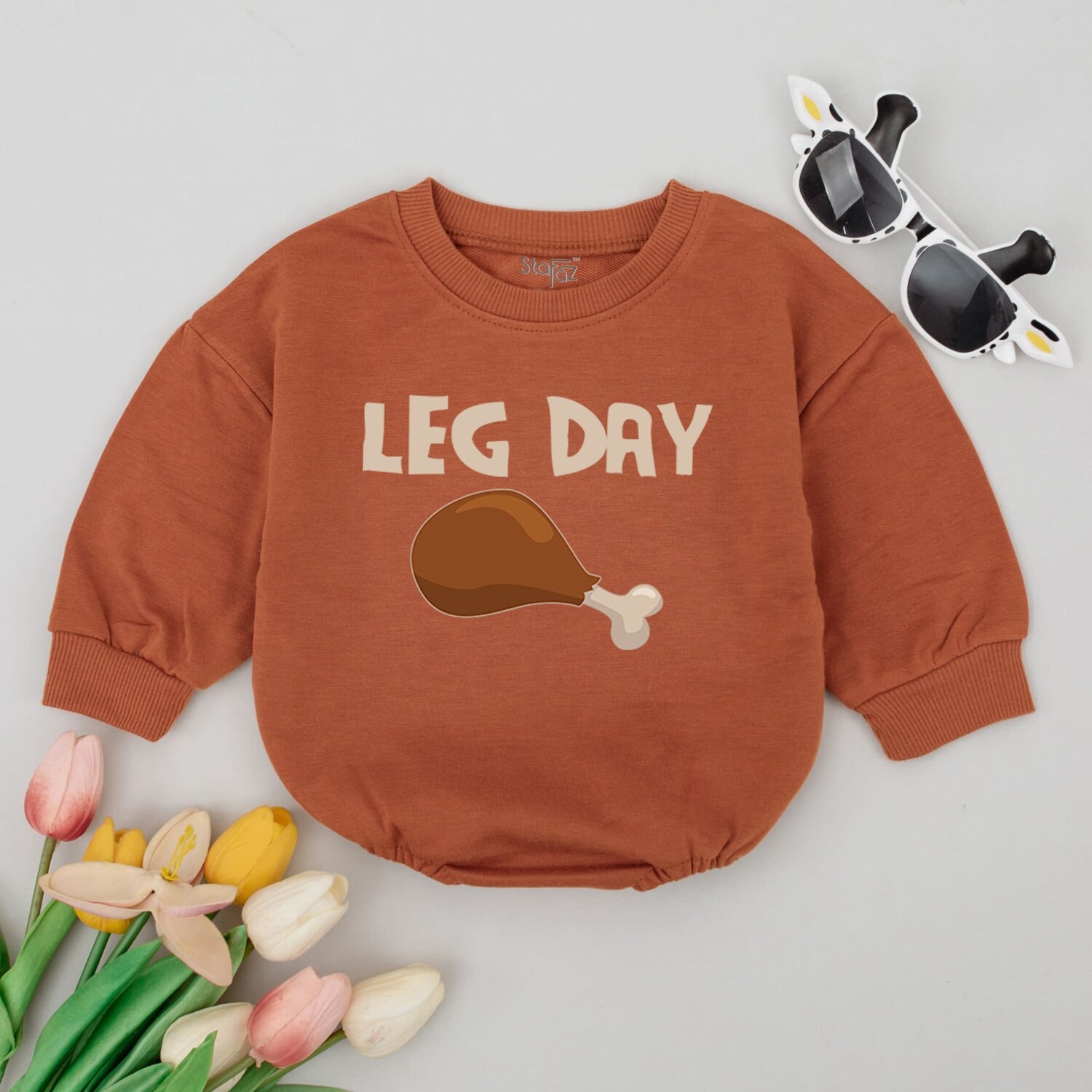 Retro Thanksgiving Turkey Leg Baby Romper Funny Toddler Sweater Minimalist Baby Bodysuit image 3