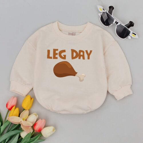 Retro Thanksgiving Turkey Leg Baby Romper Funny Toddler Sweater Minimalist Baby Bodysuit image 0