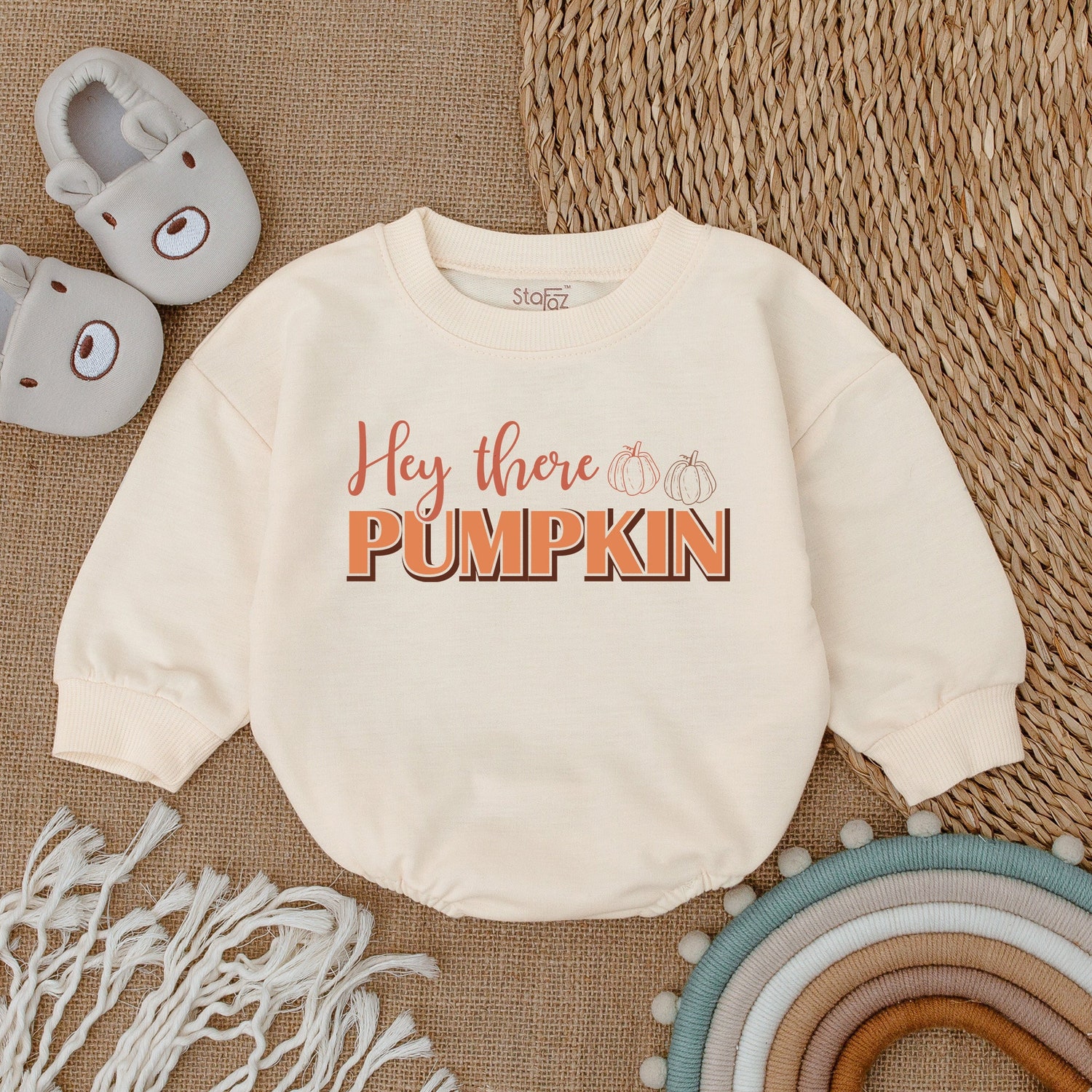 Hey There Pumpkin Baby Romper Thanksgiving Infant Outfit Fall Baby Shower Gift image 1