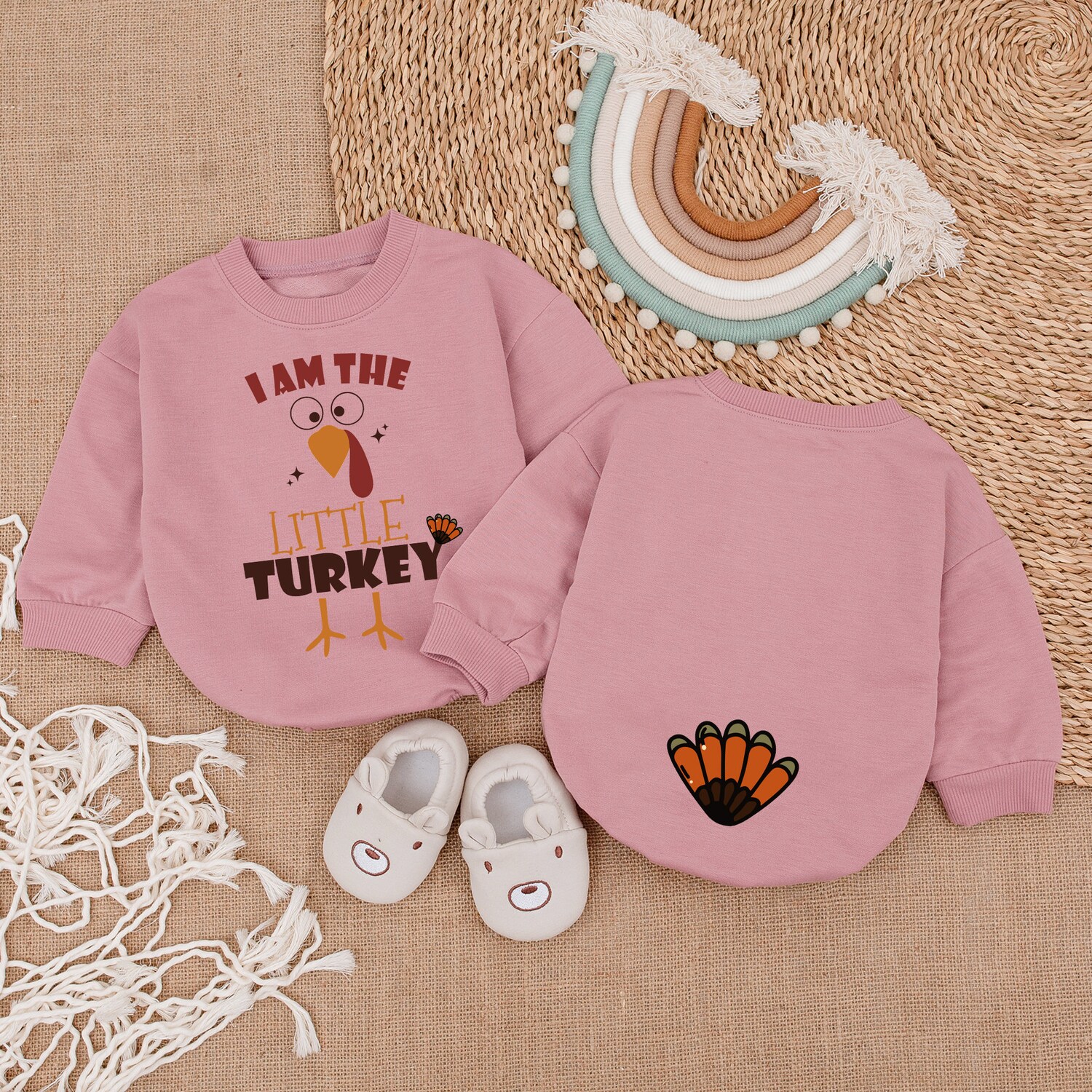 Little Turkey Romper Thanksgiving Infant Outfit Fall Baby Shower First Thanksgiving image 1