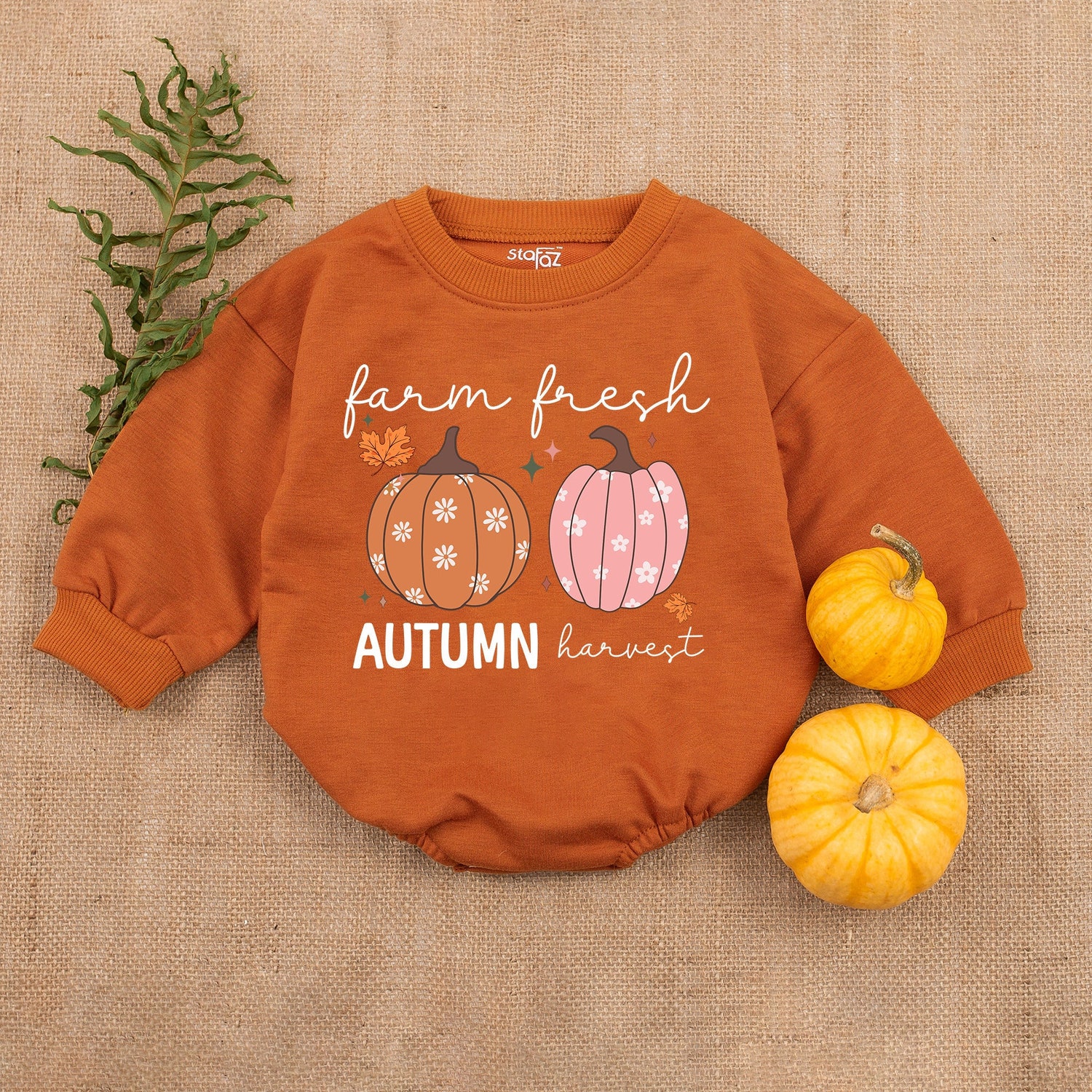 Farm Fresh Pumpkins Baby Romper Thanksgiving Infant Outfit Fall Baby Shower Gift image 4