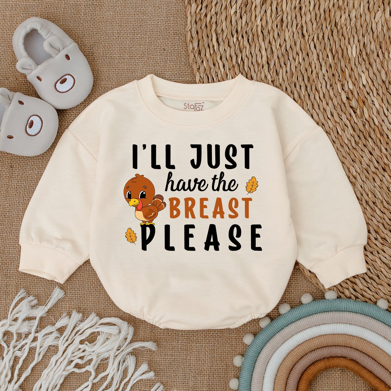 I'll Just Have the Breast Please Romper Thanksgiving Baby Girl Outfit Fall Baby Shower Gift image 1