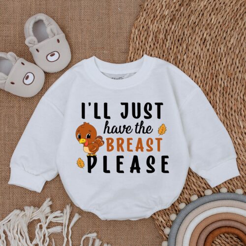 I'll Just Have the Breast Please Romper Thanksgiving Baby Girl Outfit Fall Baby Shower Gift image 0