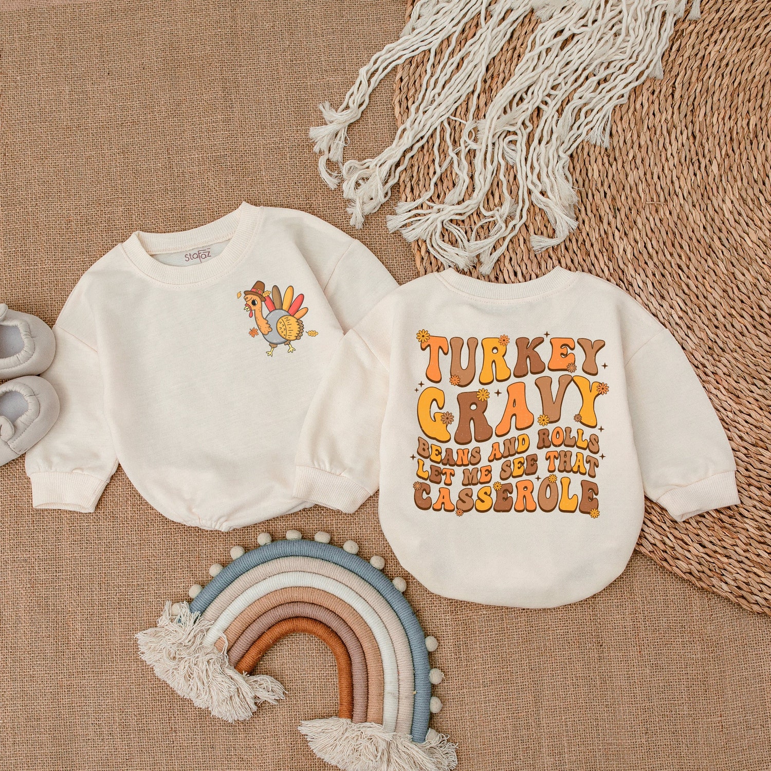 Thanksgiving Turkey Gravy Baby Romper Fall Bodysuit First Thanksgiving Outfit Baby Shower Gift image 1