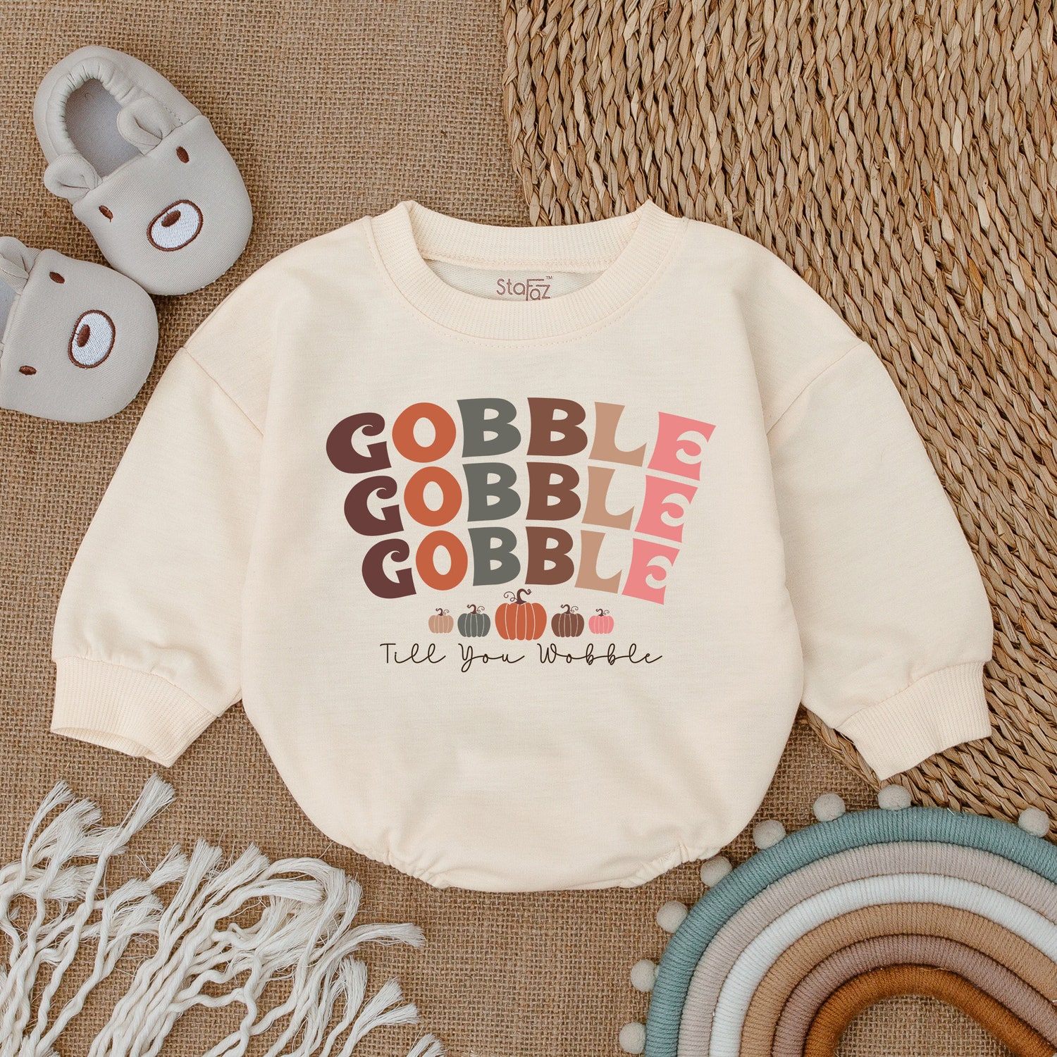 Thanksgiving Baby Romper Gobble Till You Wobble Fall Infant Outfit First Thanksgiving image 1