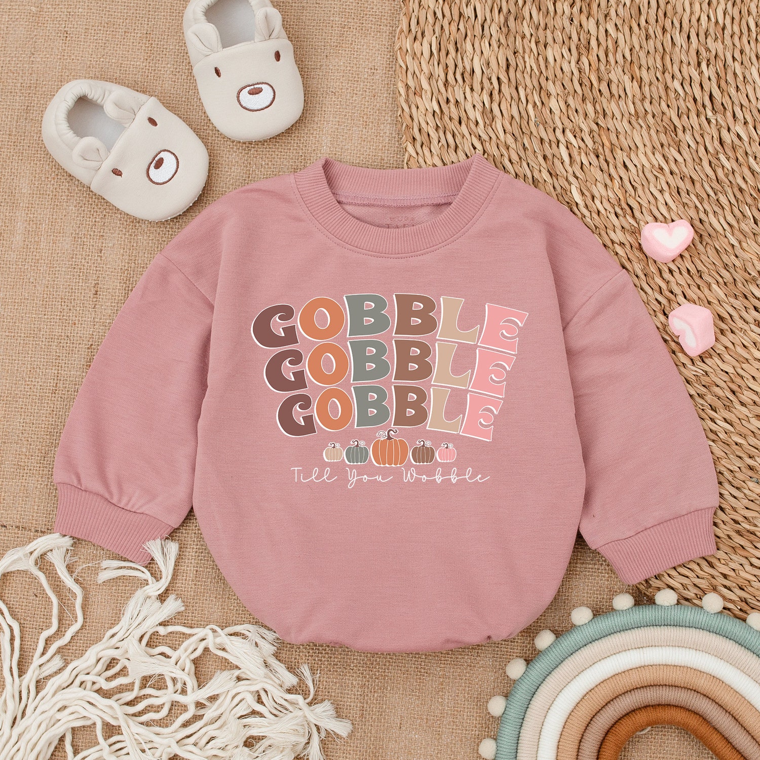 Thanksgiving Baby Romper Gobble Till You Wobble Fall Infant Outfit First Thanksgiving image 2