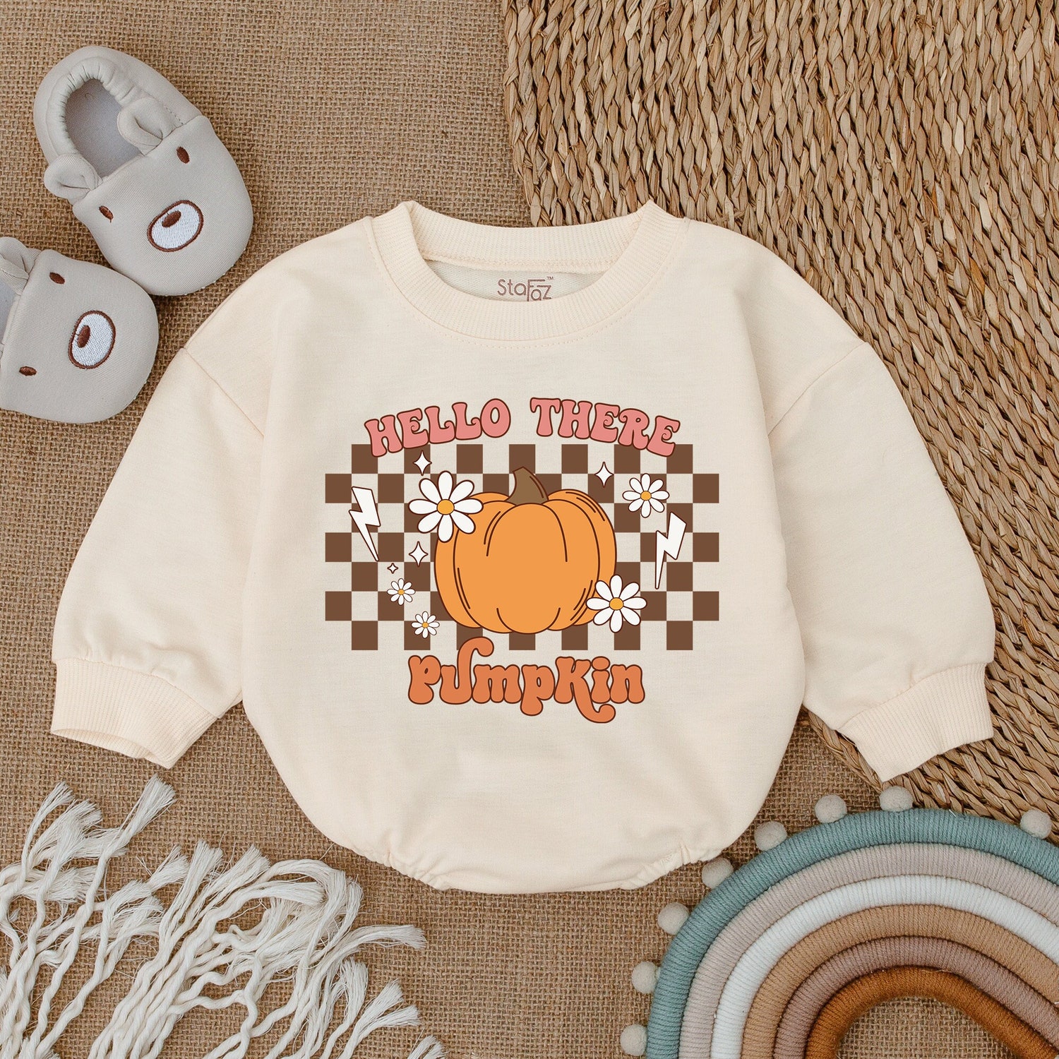 My First Thanksgiving Baby Romper Hello Pumpkin Fall Baby Clothes Thanksgiving Outfit image 1