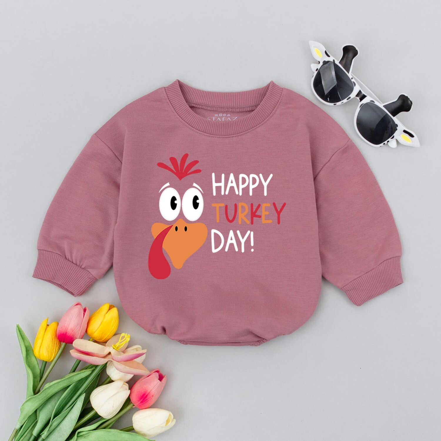 Thanksgiving Baby Romper Happy Turkey Day Bodysuit Fall Baby Outfit 1st Thanksgiving image 3