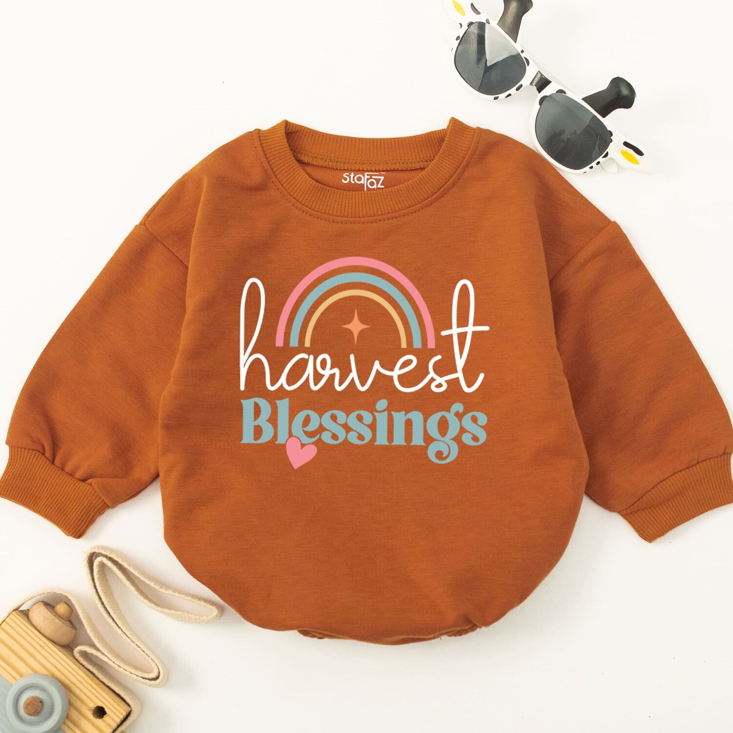 Harvest Blessing Thanksgiving Baby Romper Fall Baby Bodysuit Religious First Thanksgiving Outfit image 1