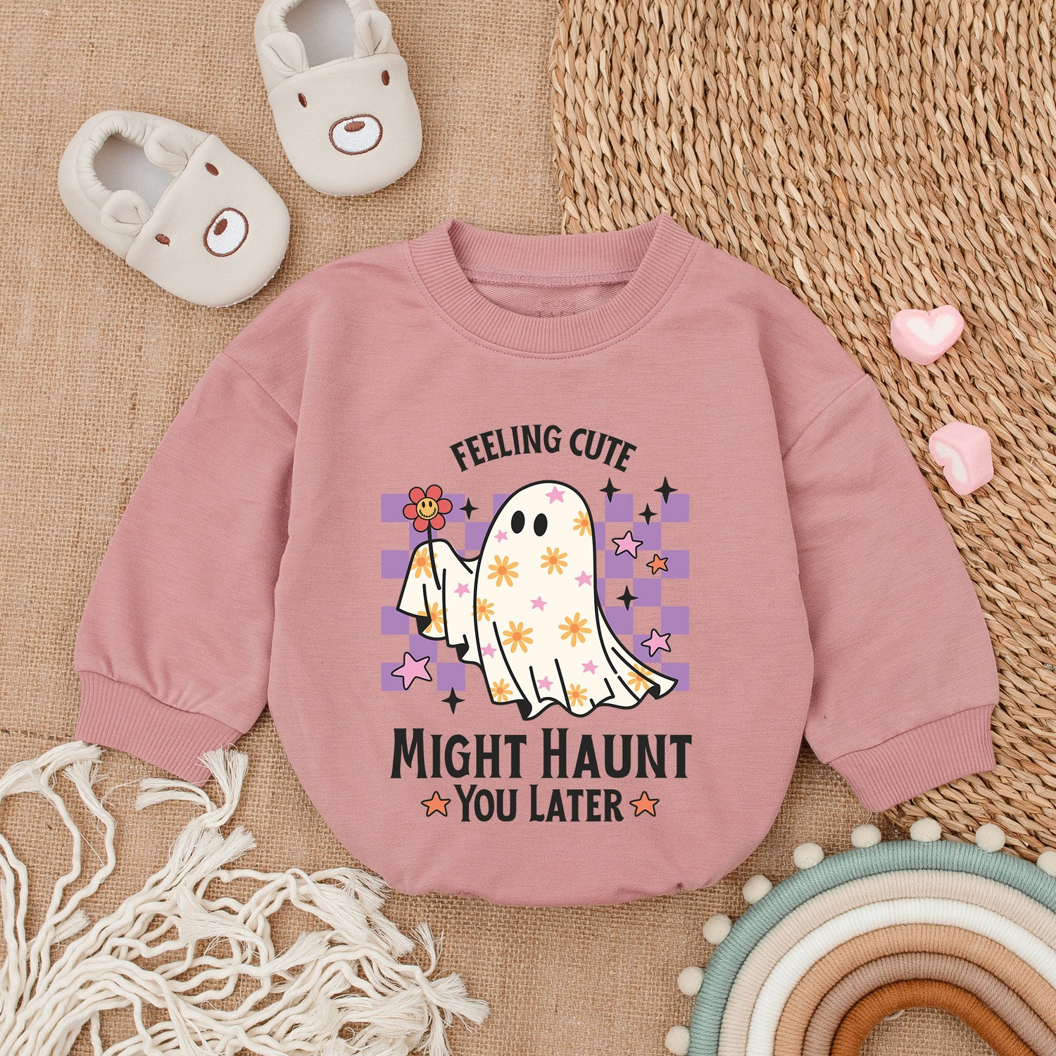 Feeling Cute Baby Ghost Bodysuit My First Halloween Outfit Baby Romper Halloween Baby Clothes image 2