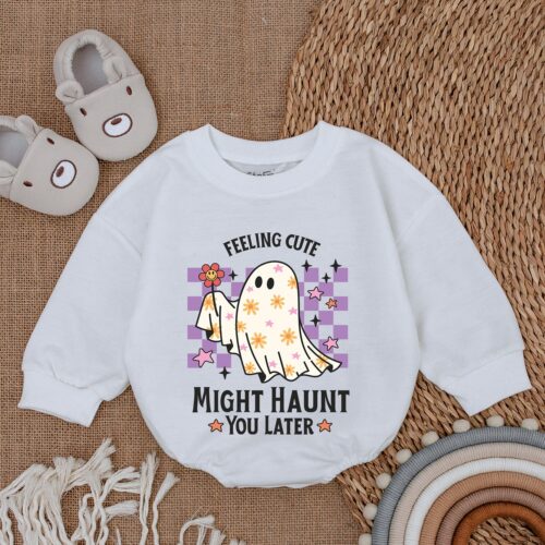 Feeling Cute Baby Ghost Bodysuit My First Halloween Outfit Baby Romper Halloween Baby Clothes image 0