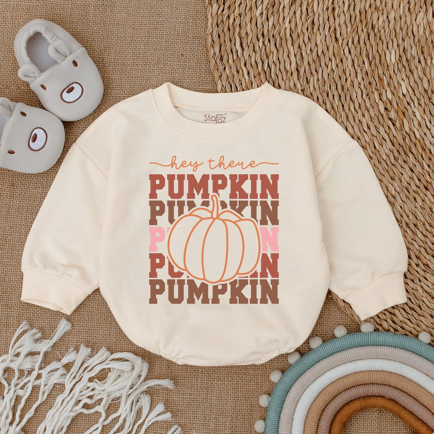 Hey There Pumpkin Baby Romper Thanksgiving Infant Outfit Fall Baby Shower Gift image 1