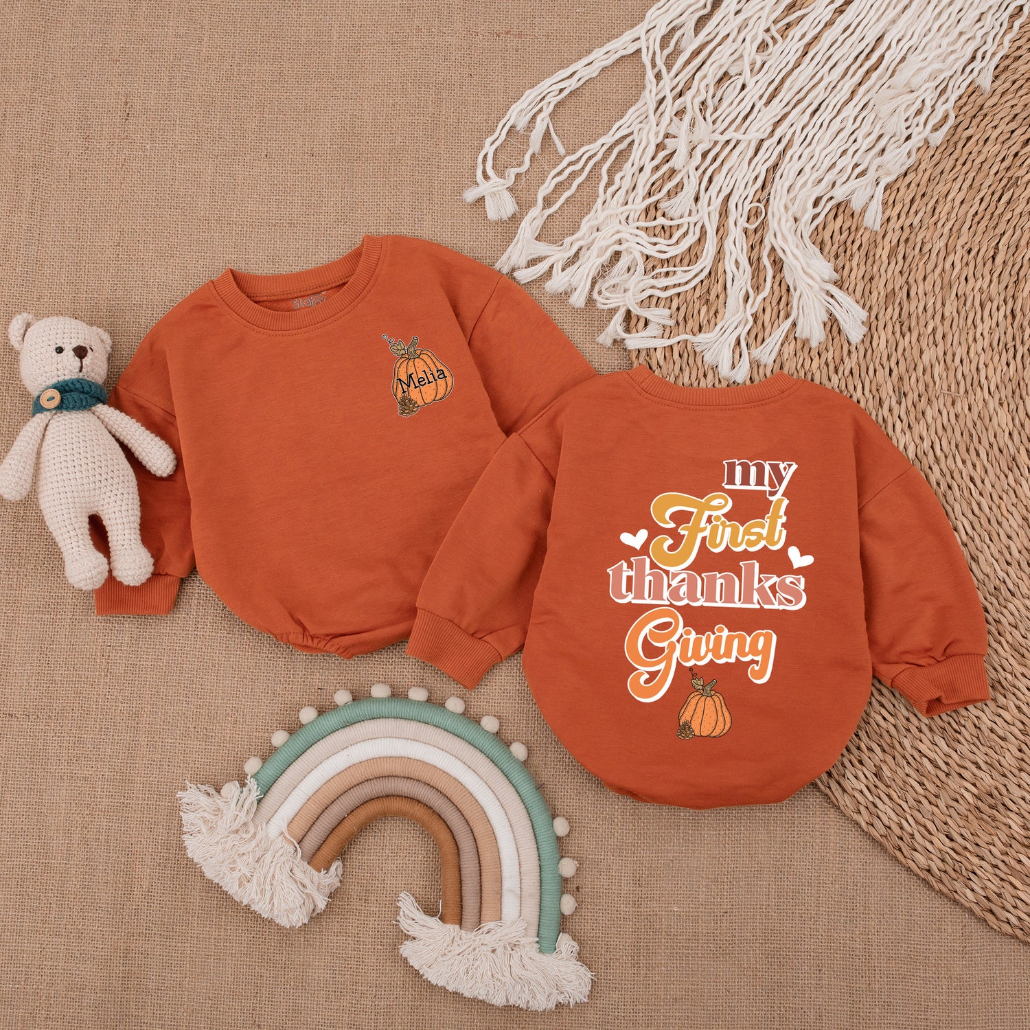 Thanksgiving Baby Romper My First Thanksgiving Outfit Fall Baby Clothes Bubble Romper image 3