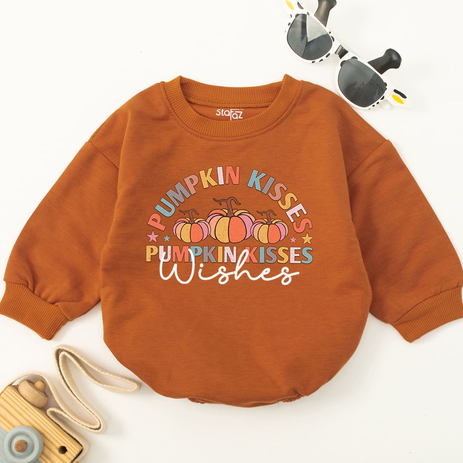 Pumpkin Kisses Wishes Baby Romper Funny Thanksgiving Baby Bodysuit Gift 1st Thanksgiving Outfit image 2