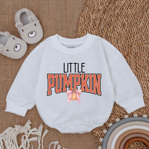 Little Pumpkin Baby Romper Thanksgiving Infant Outfit Fall Baby Shower Gift First Thanksgiving Baby Bodysuit image 0