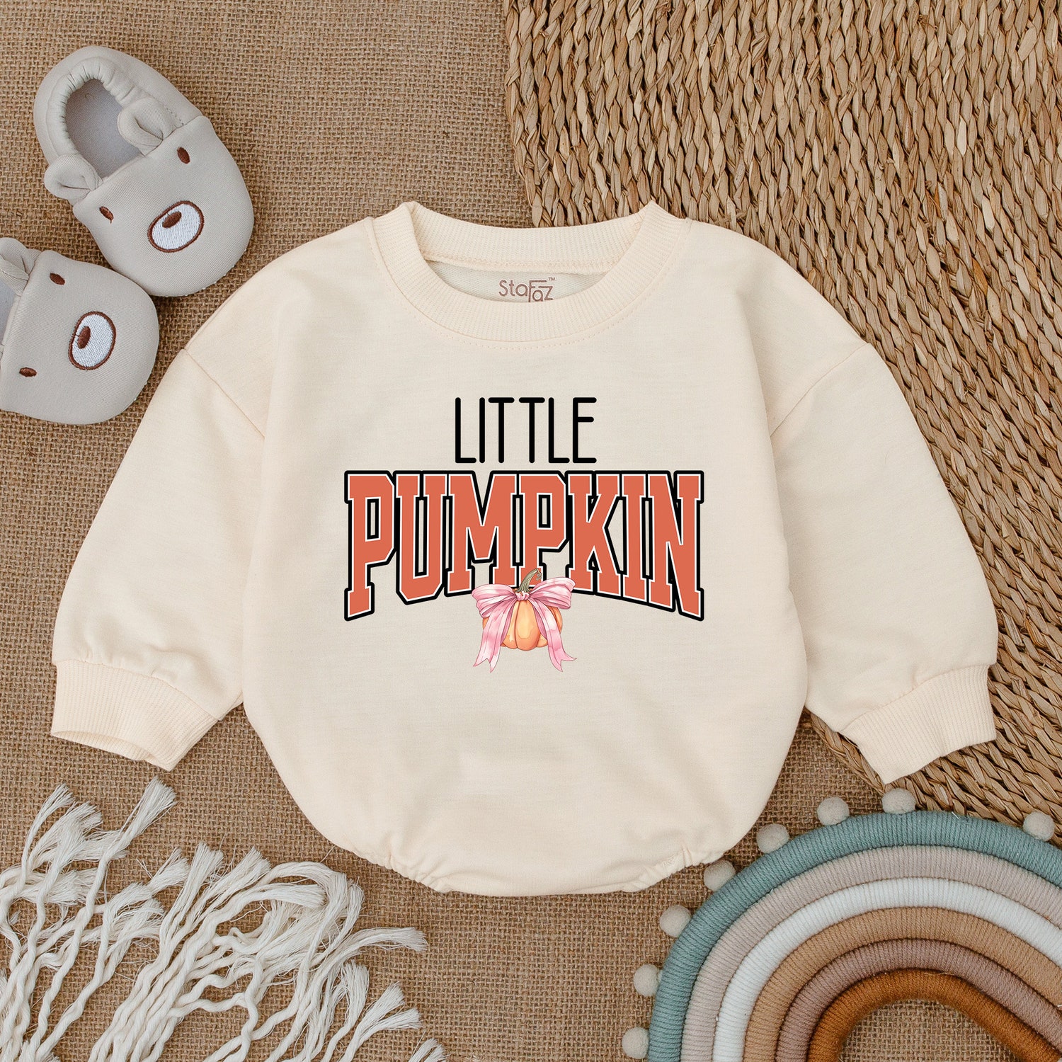 Little Pumpkin Baby Romper Thanksgiving Infant Outfit Fall Baby Shower Gift First Thanksgiving Baby Bodysuit image 1