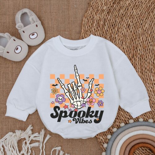 My First Halloween Baby Romper Spooky Vibes Baby Outfit Unisex Halloween Baby Clothes image 0