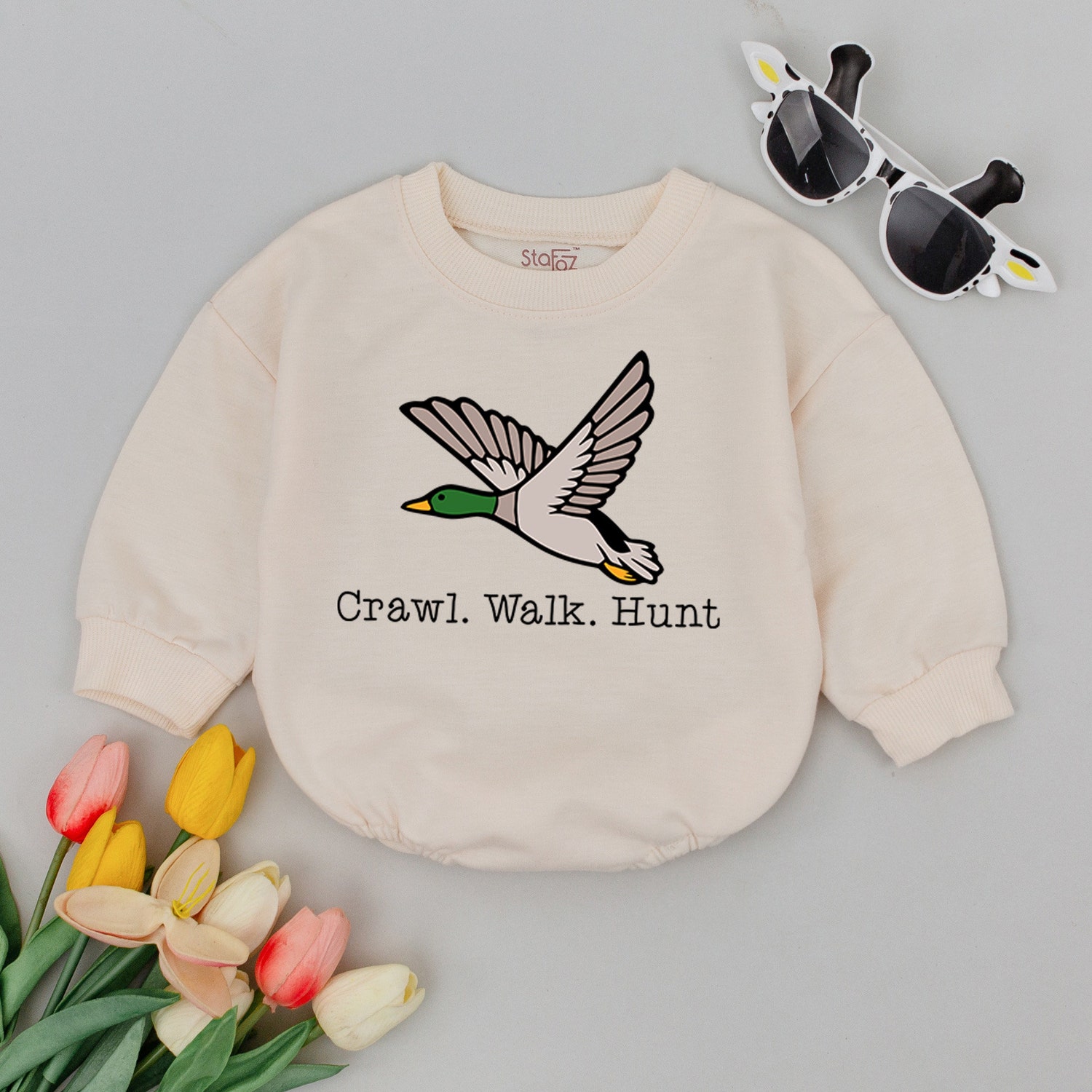 Craw Walk Hunt Baby Romper Duck Hunting Bodysuit Mallard Baby Clothes Baby Shower Gift image 1