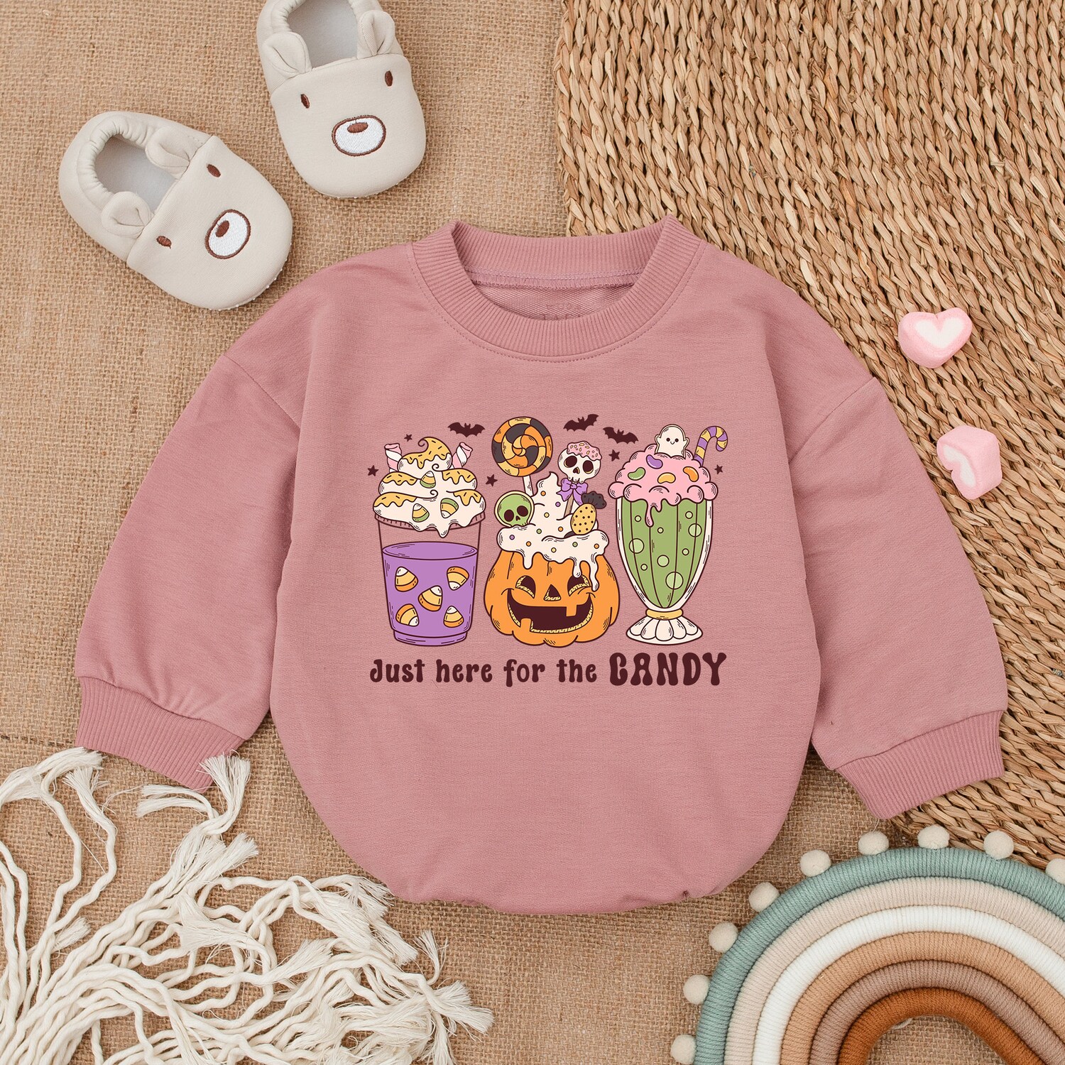 Just Here for Candy Baby Girl Romper Groovy Halloween Baby Outfit First Halloween Baby Clothes image 2