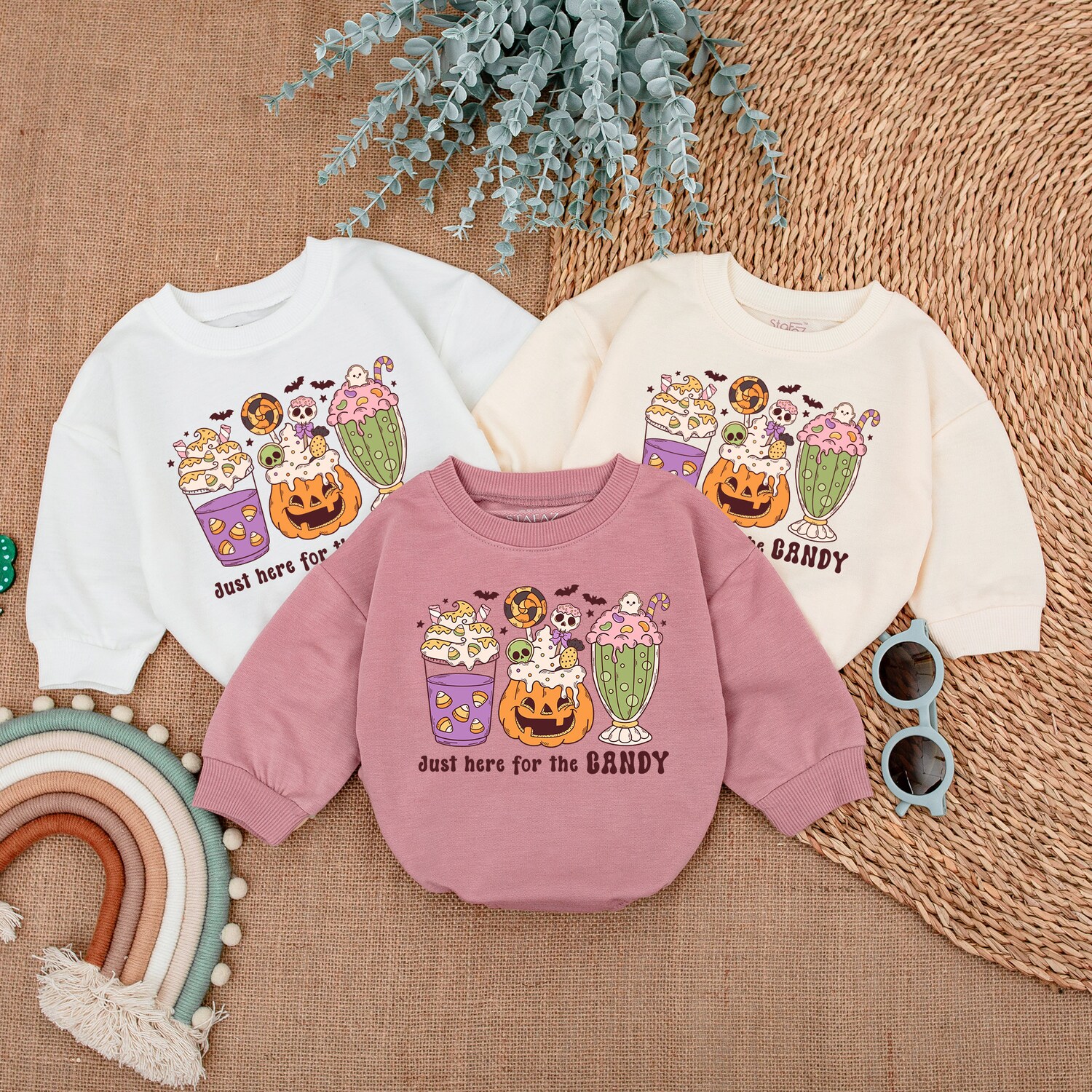 Just Here for Candy Baby Girl Romper Groovy Halloween Baby Outfit First Halloween Baby Clothes image 3