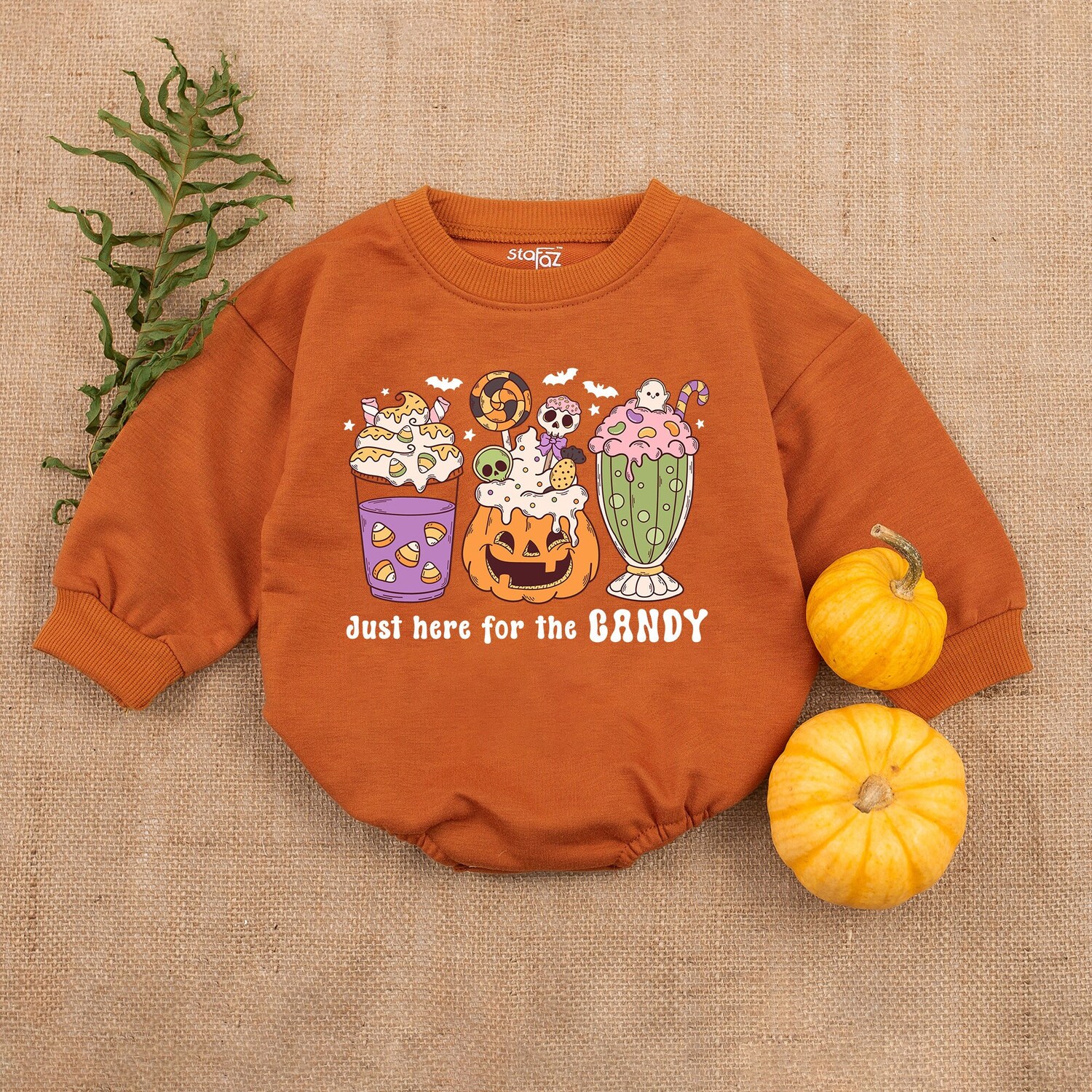 Just Here for Candy Baby Girl Romper Groovy Halloween Baby Outfit First Halloween Baby Clothes image 4