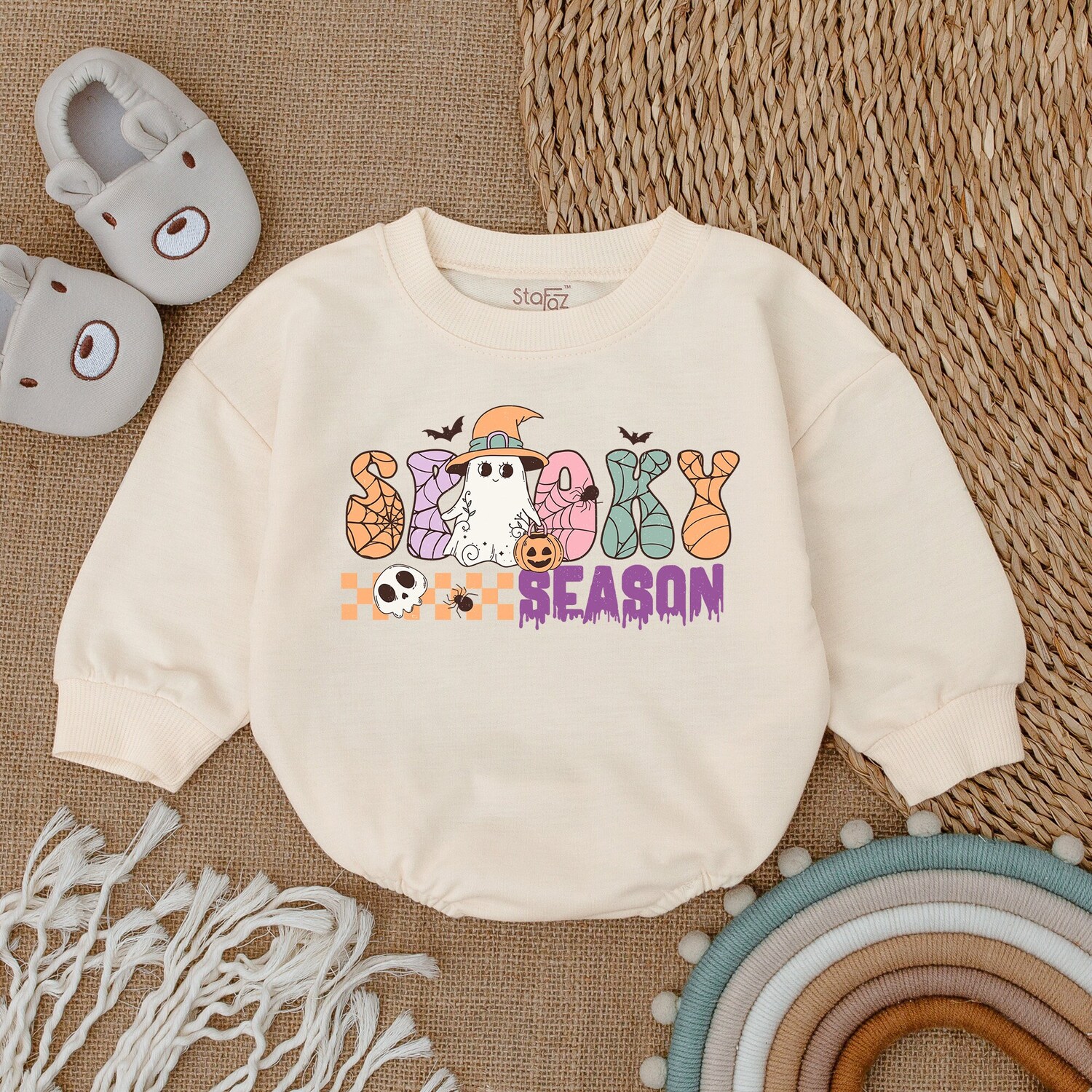 Groovy Halloween Baby Romper Spooky Season Infant Clothes First Halloween Outfit image 1