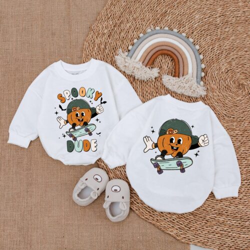 Spooky Retro Baby Bodysuit Cute Halloween Romper First Halloween Baby Outfit image 0