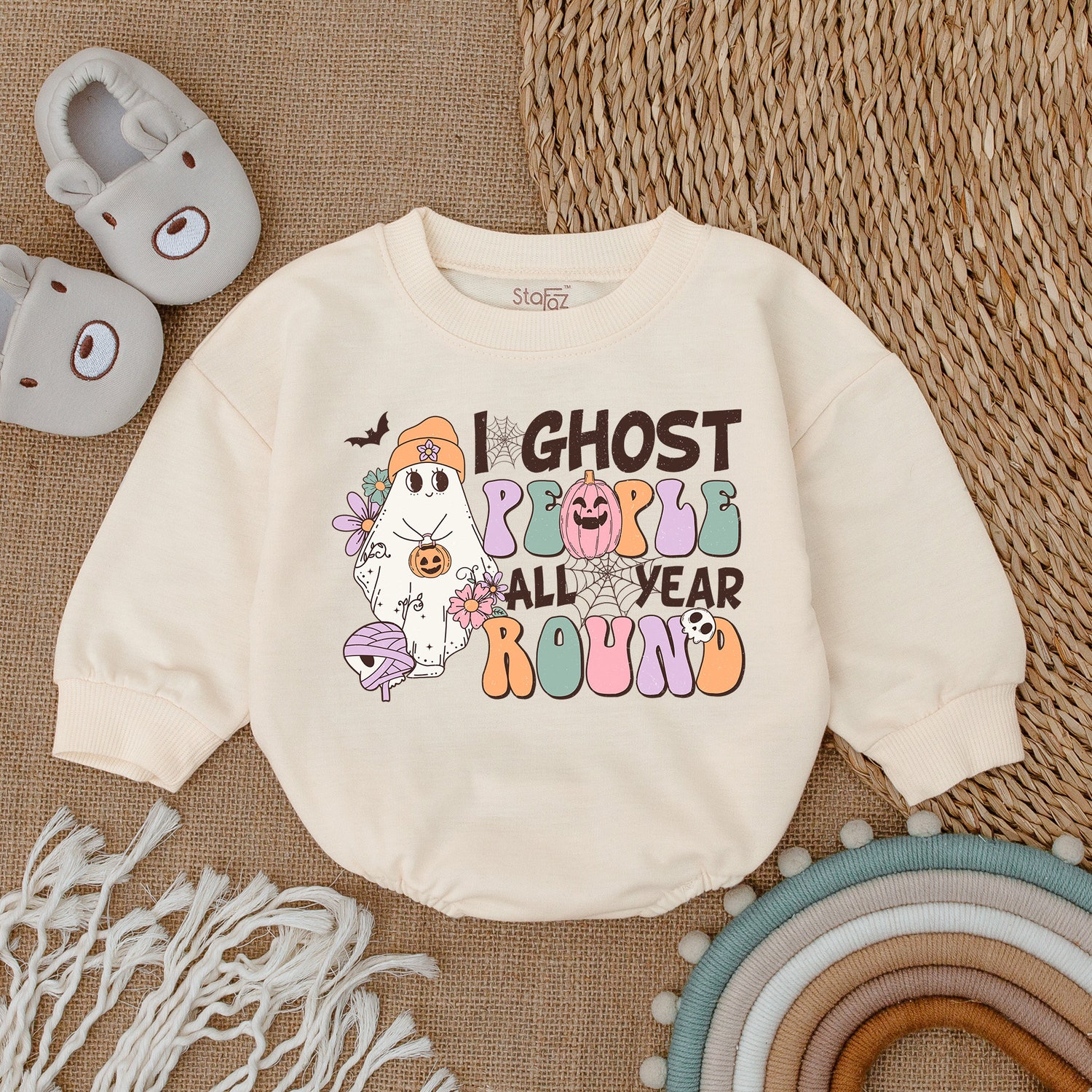 I Ghost People All Year Baby Romper First Halloween Baby Outfit Cute Halloween Baby Clothes image 1