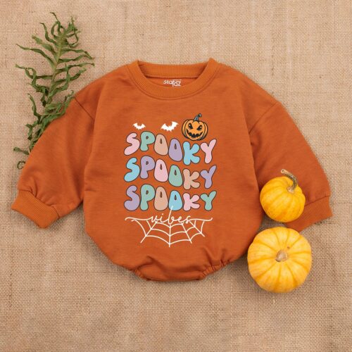 Retro Spooky Baby Romper Halloween Baby Outfit First Halloween Baby Clothes image 0