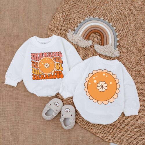 My First Thanksgiving Baby Romper Thankful Fall Outfit Infant Fall Clothes Baby Thanksgiving Outfit image 0