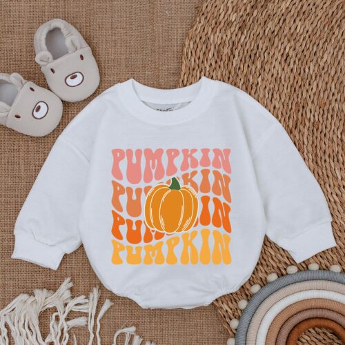 First Thanksgiving Pumpkin Bubble Romper Baby Fall Clothes Fall Baby Outfit image 0