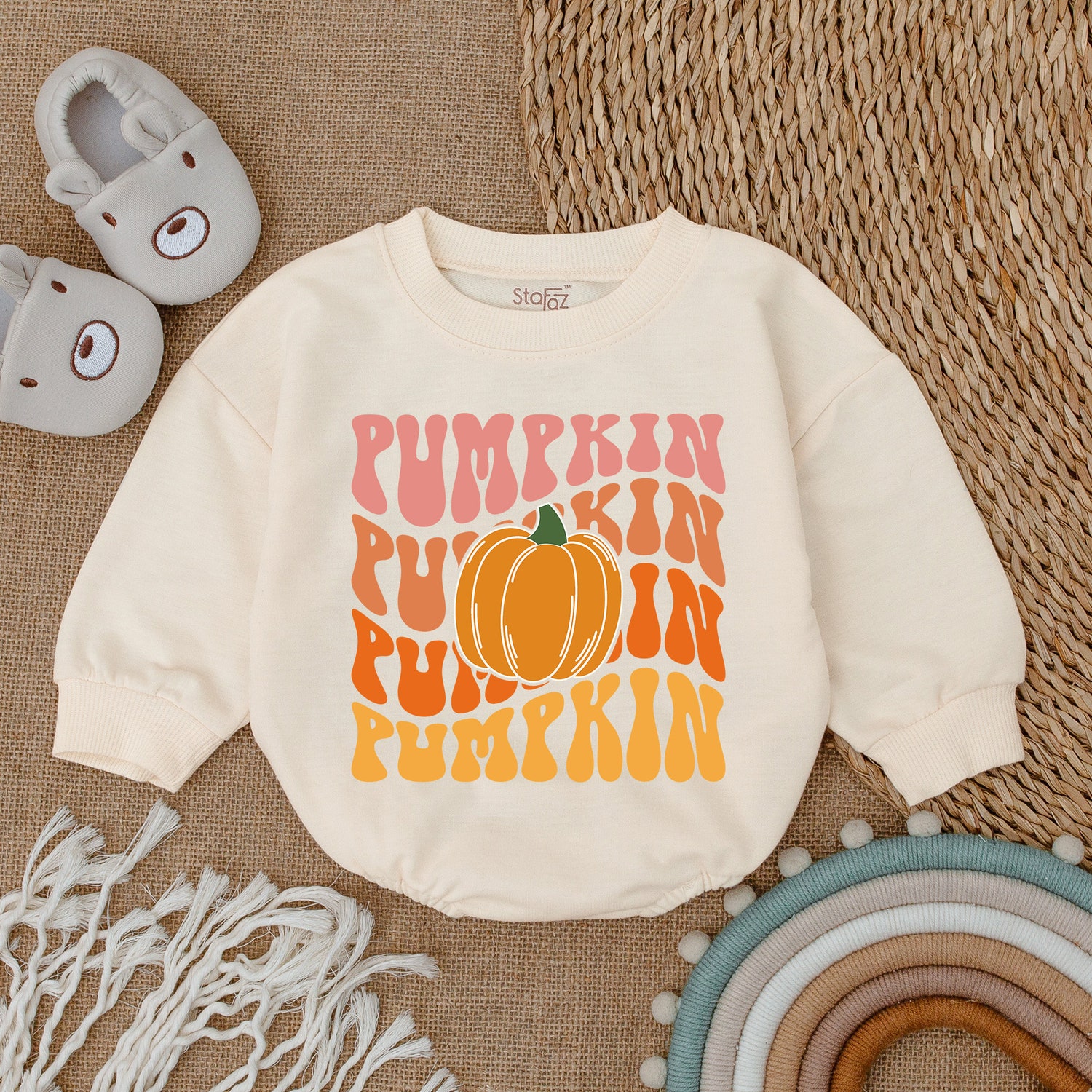 First Thanksgiving Pumpkin Bubble Romper Baby Fall Clothes Fall Baby Outfit image 1