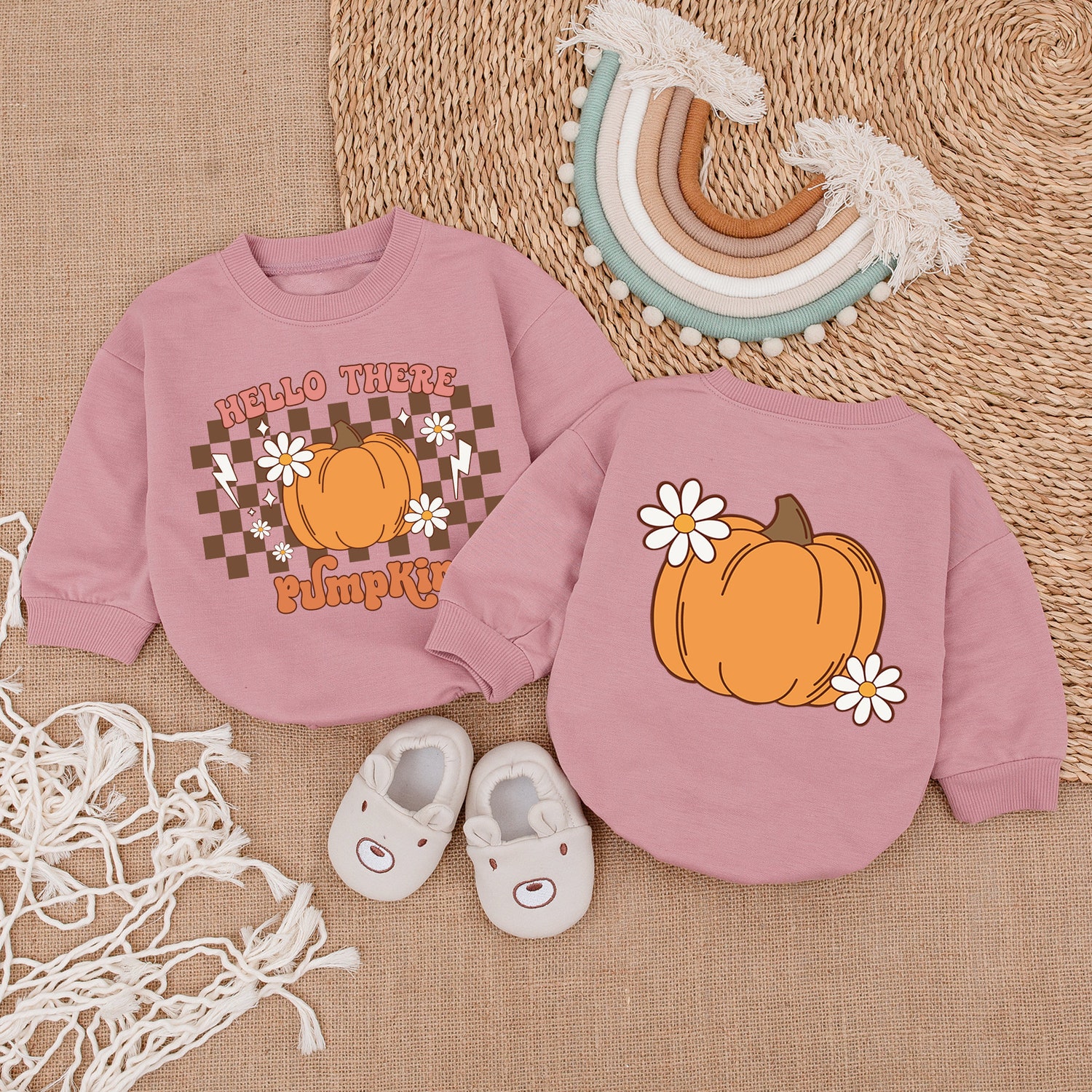 Hello Pumpkin Romper Thanksgiving Baby Girl Outfit Fall Baby Shower Gift First Thanksgiving image 2