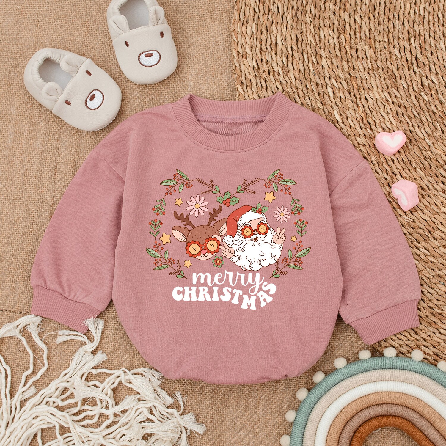 Merry Christmas Santa Baby Romper Long Sleeve Baby Bodysuit First Christmas Outfit image 3