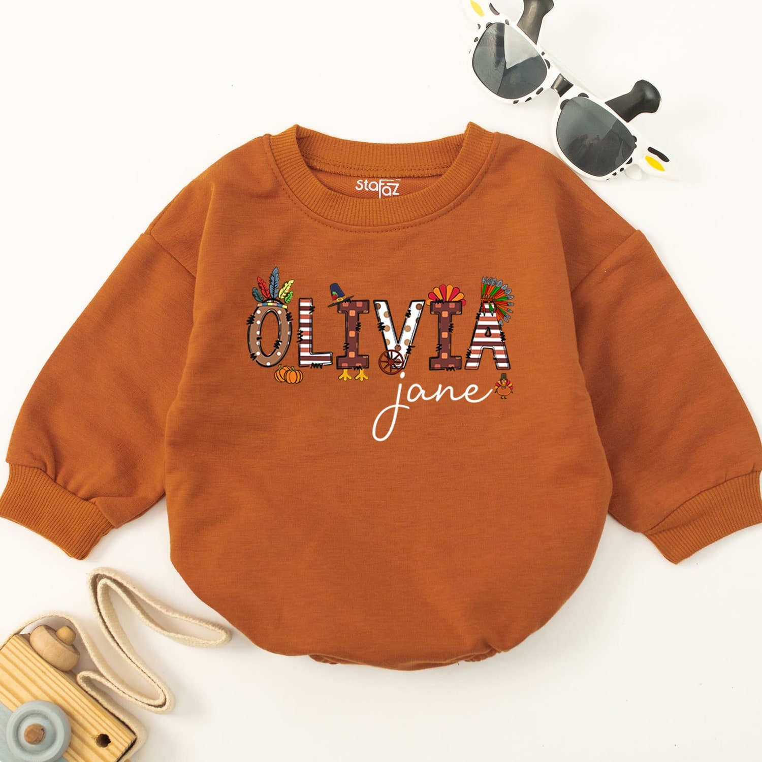 Personalized Thanksgiving Baby Romper Fall Newborn Bodysuit Thankful Toddler Outfit image 2