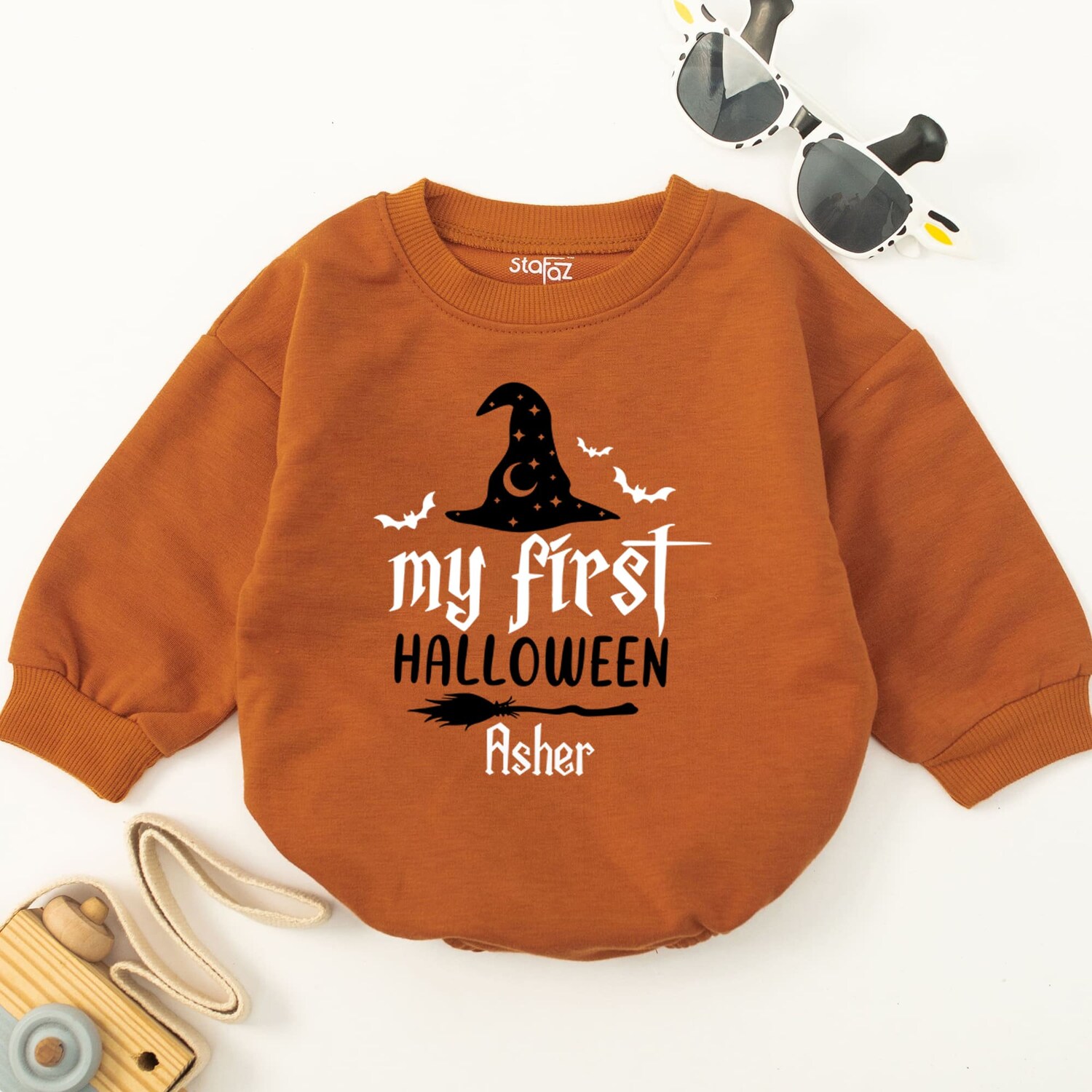 First Halloween Witch Baby Romper Custom Baby Bodysuit Fall Newborn Outfit Halloween Baby Clothes image 1