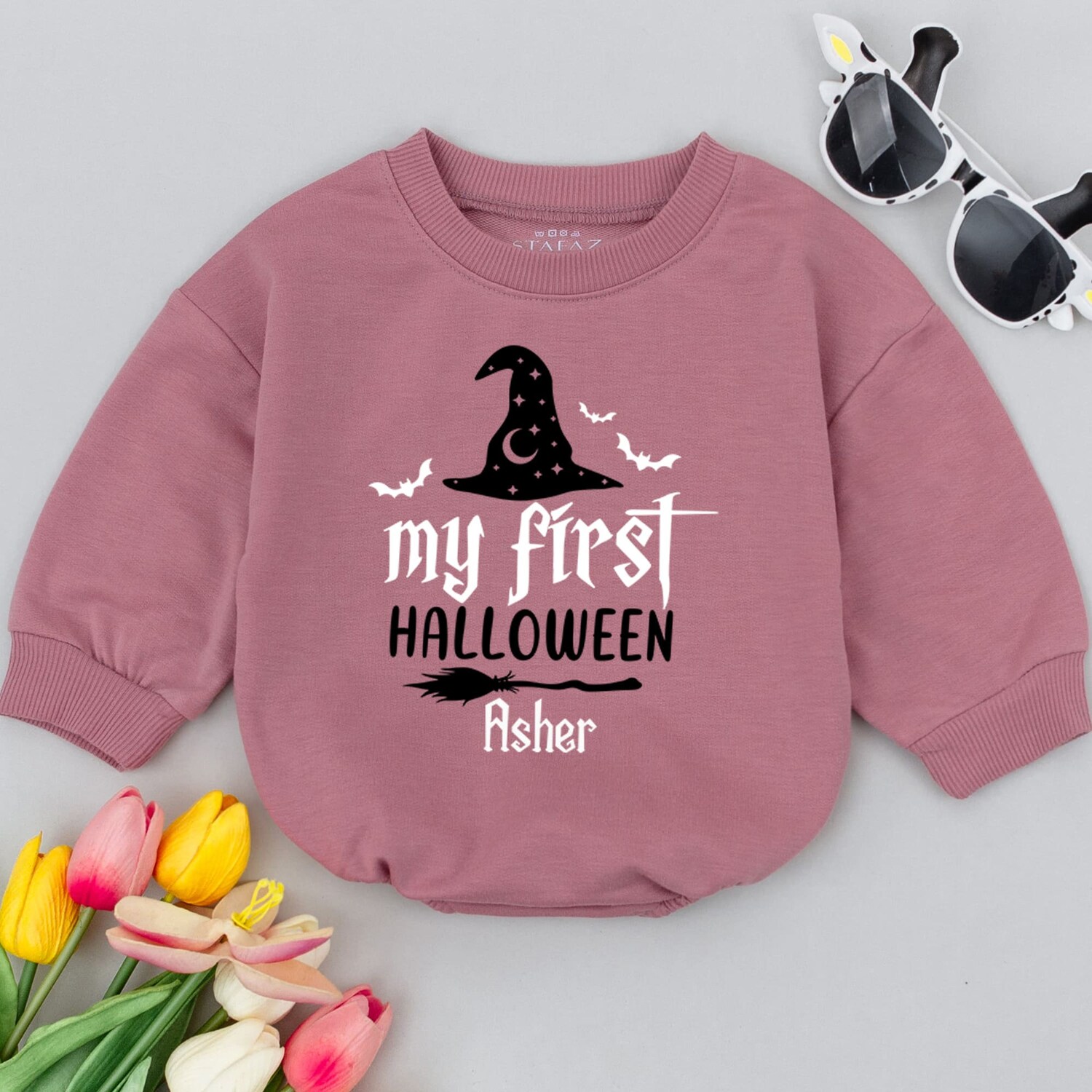 First Halloween Witch Baby Romper Custom Baby Bodysuit Fall Newborn Outfit Halloween Baby Clothes image 4