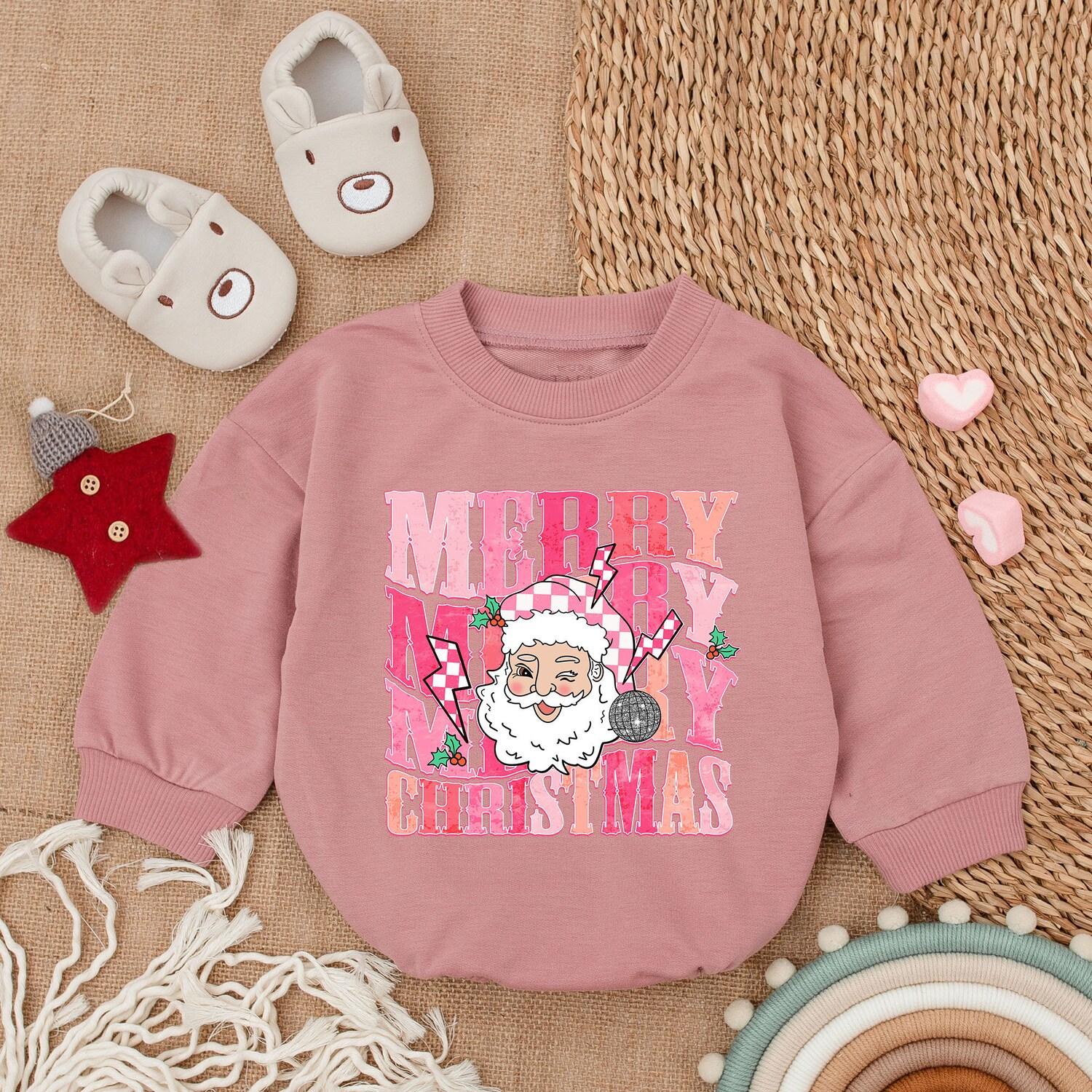 Merry Santa Baby Romper My First Christmas Bodysuit Baby Christmas Outfit Long Sleeve image 2