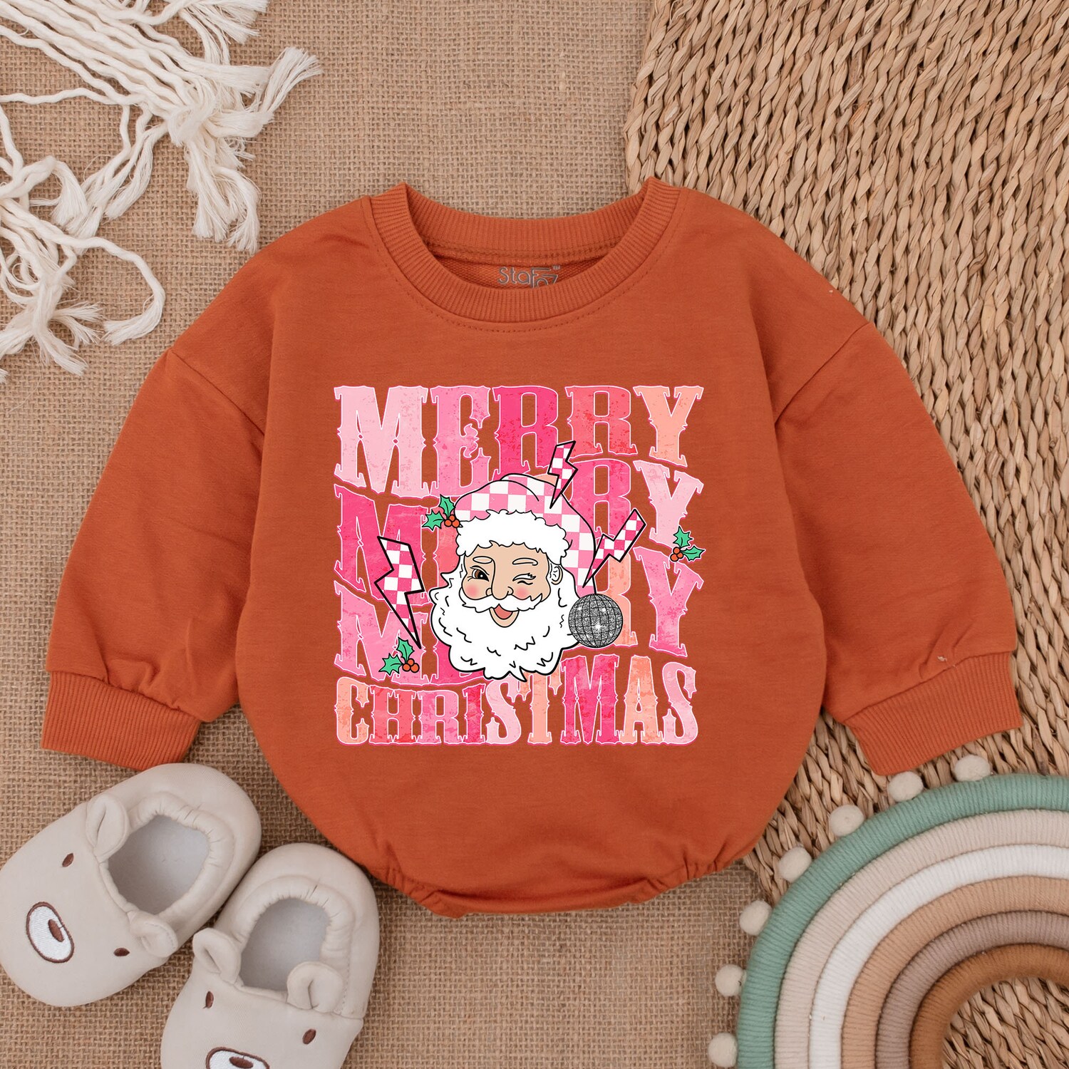 Merry Santa Baby Romper My First Christmas Bodysuit Baby Christmas Outfit Long Sleeve image 3