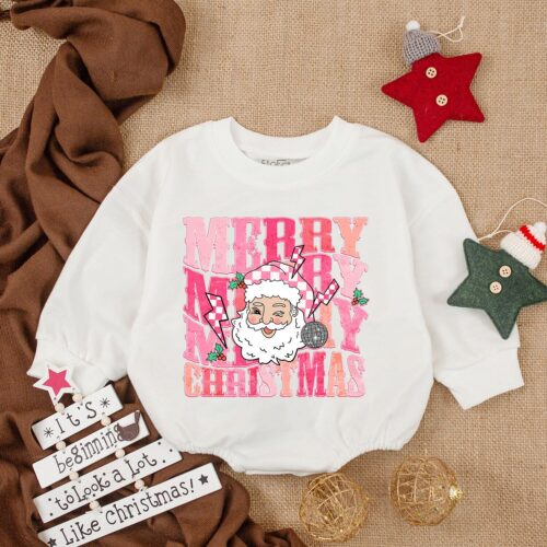 Merry Santa Baby Romper My First Christmas Bodysuit Baby Christmas Outfit Long Sleeve image 0