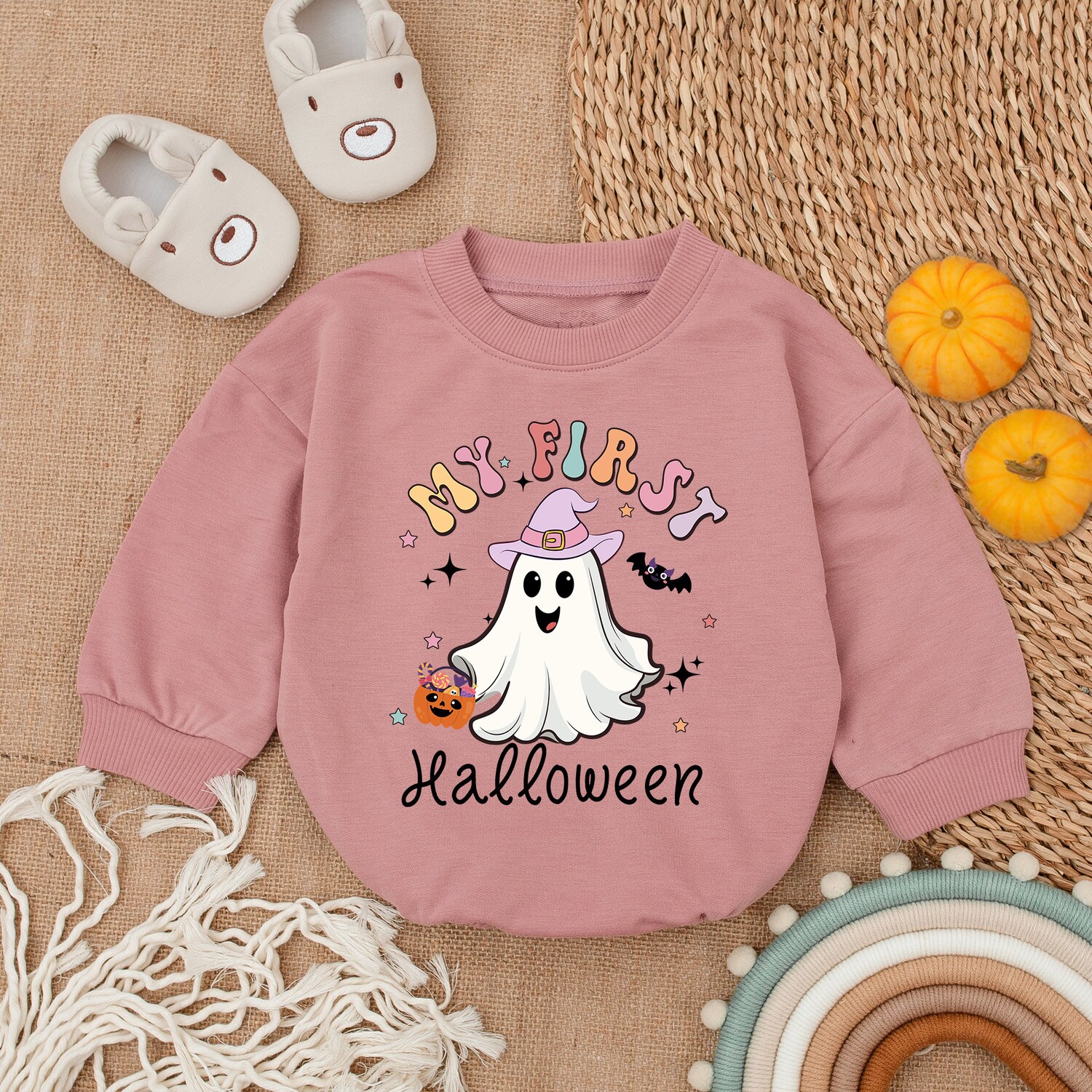 Baby Girl's First Halloween Bodysuit Cute Bubble Romper Infant Halloween Outfit image 2