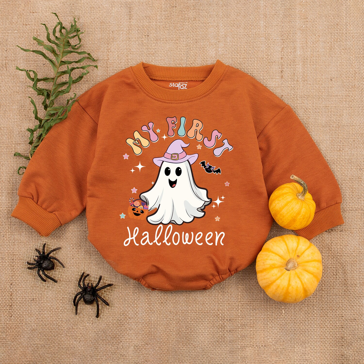 Baby Girl's First Halloween Bodysuit Cute Bubble Romper Infant Halloween Outfit image 3