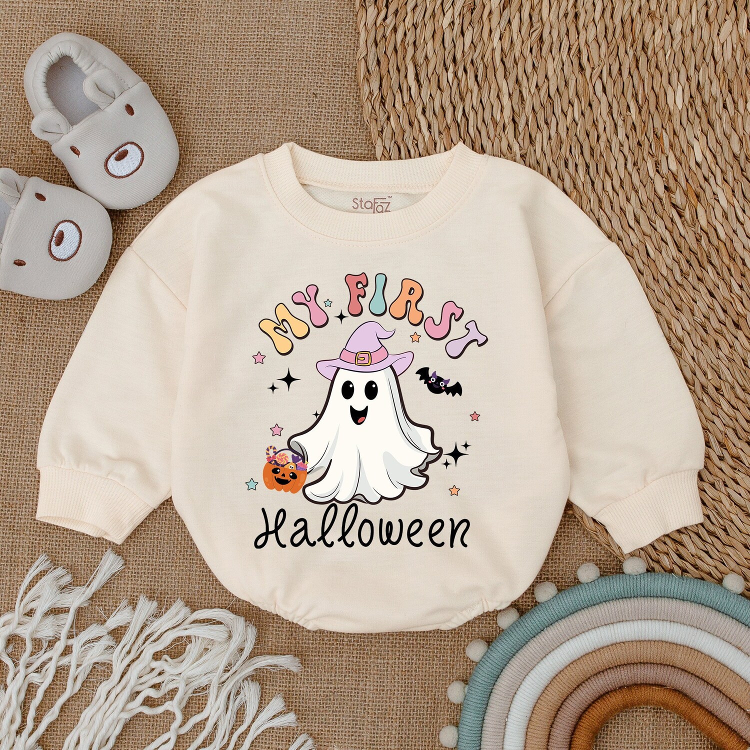 Baby Girl's First Halloween Bodysuit Cute Bubble Romper Infant Halloween Outfit image 1