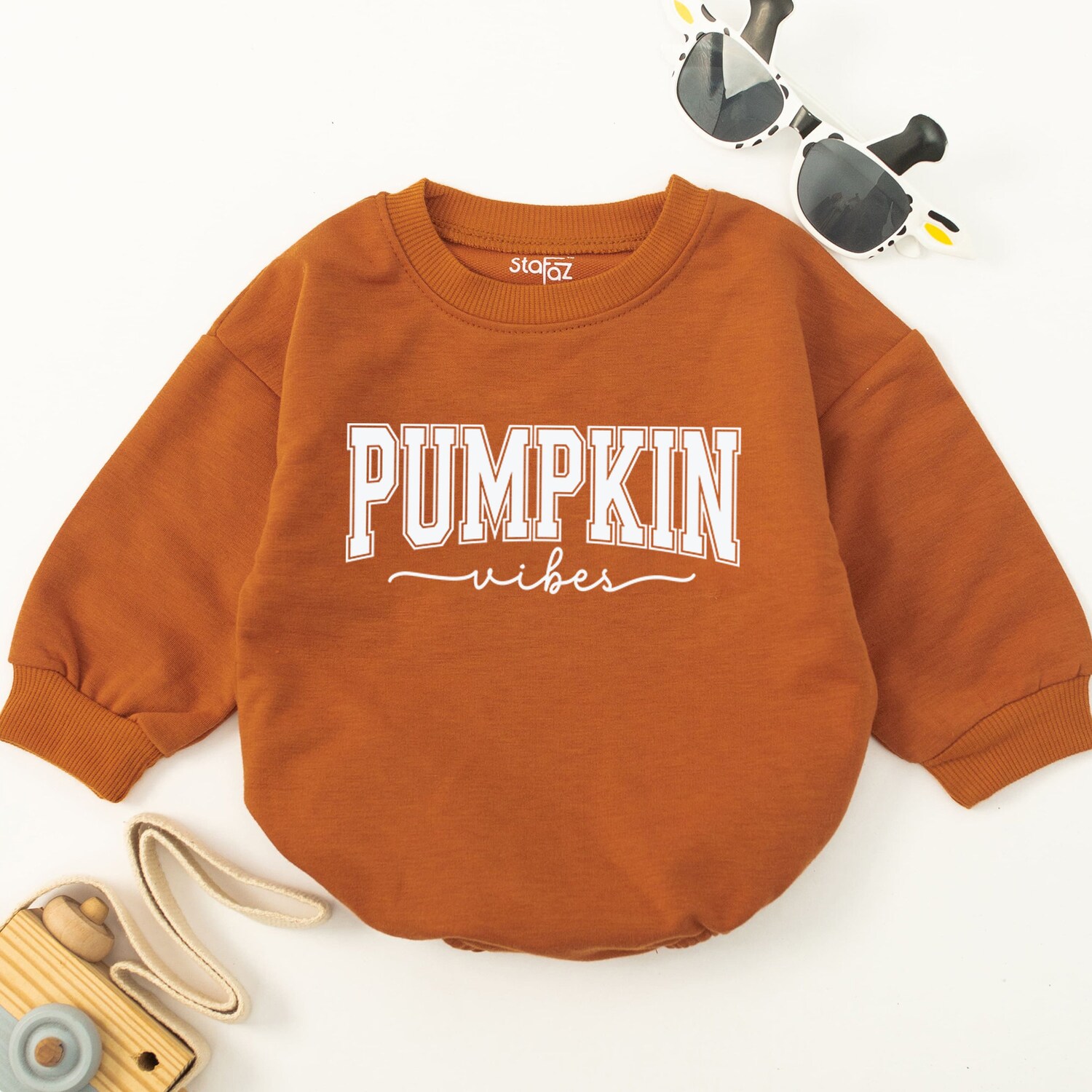 Pumpkin Vibes Baby Romper Fall Baby Bodysuit 1st Thanksgiving Outfit Pumpkin Baby Gift image 1