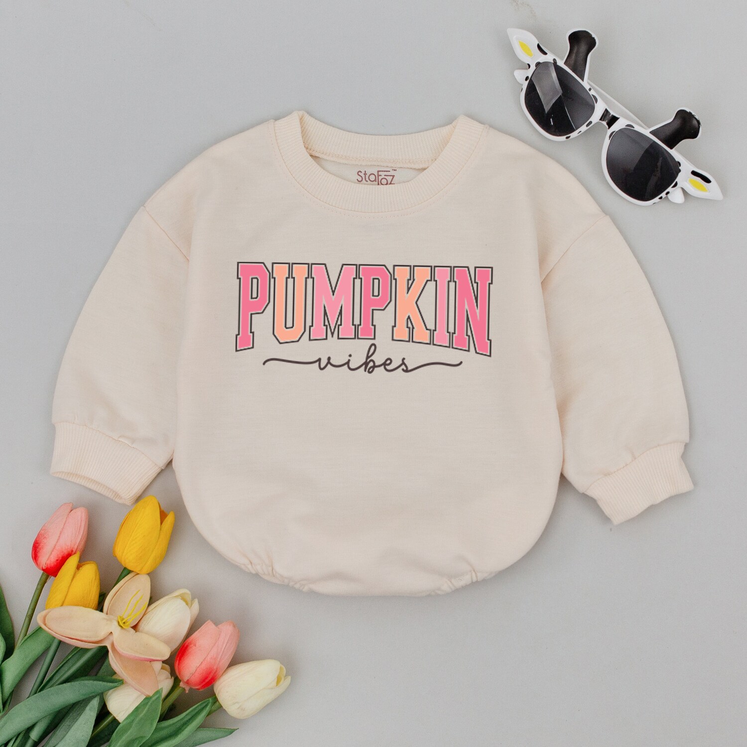 Pumpkin Vibes Baby Romper Fall Baby Bodysuit 1st Thanksgiving Outfit Pumpkin Baby Gift image 3