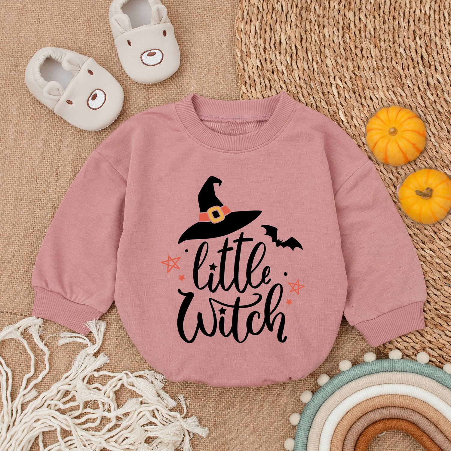 Little Witch Retro Halloween Baby Romper First Halloween Outfit Baby Clothes image 2