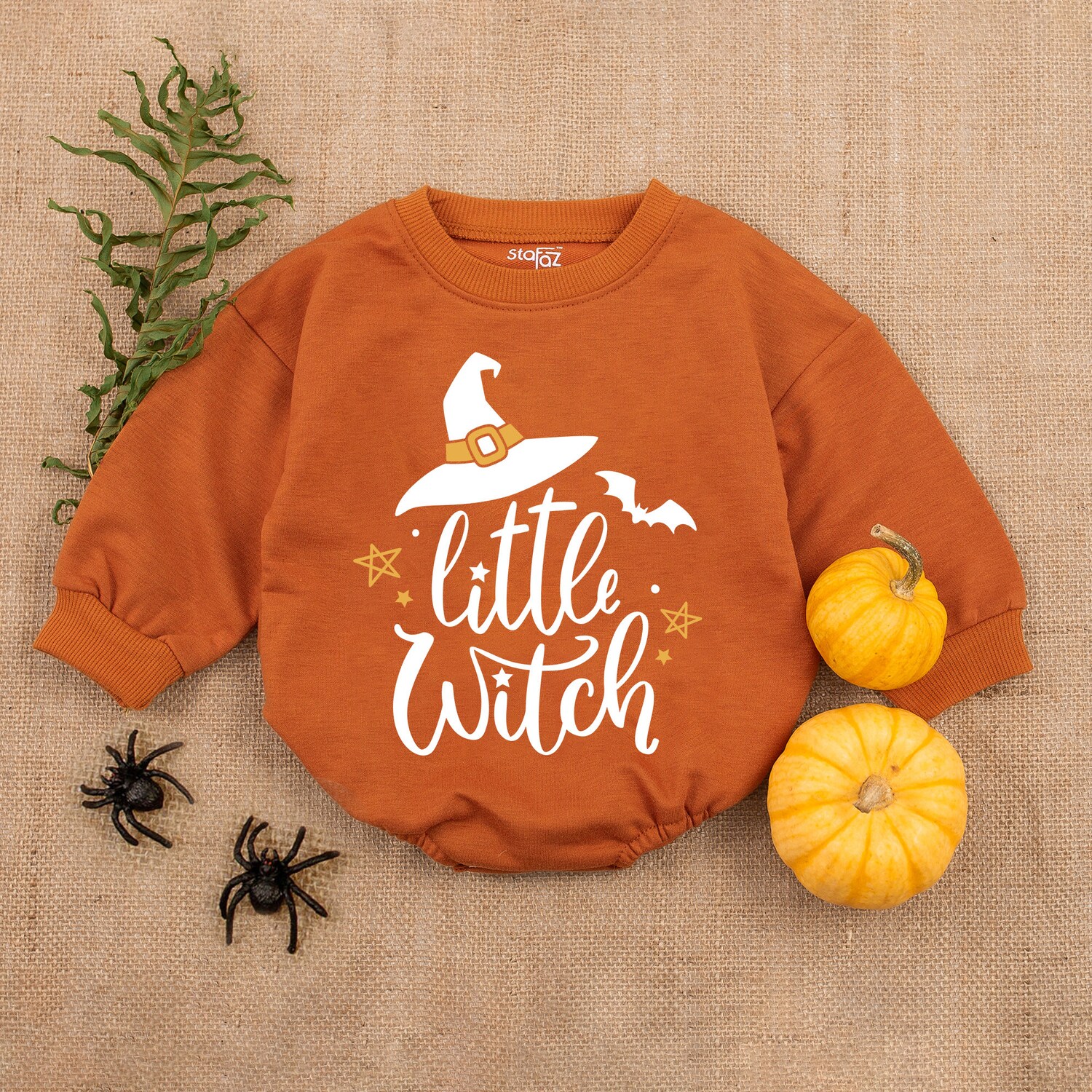 Little Witch Retro Halloween Baby Romper First Halloween Outfit Baby Clothes image 3