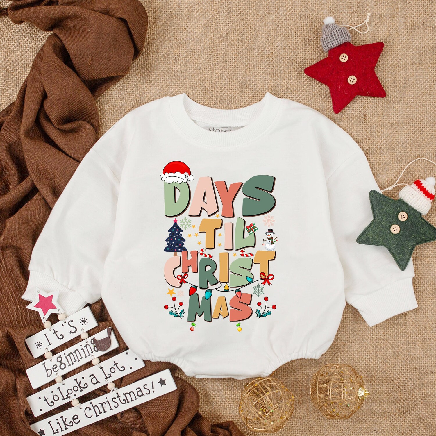 My First Christmas Baby Romper Oversized Long Sleeve Baby Bodysuit Baby Christmas Outfit image 1